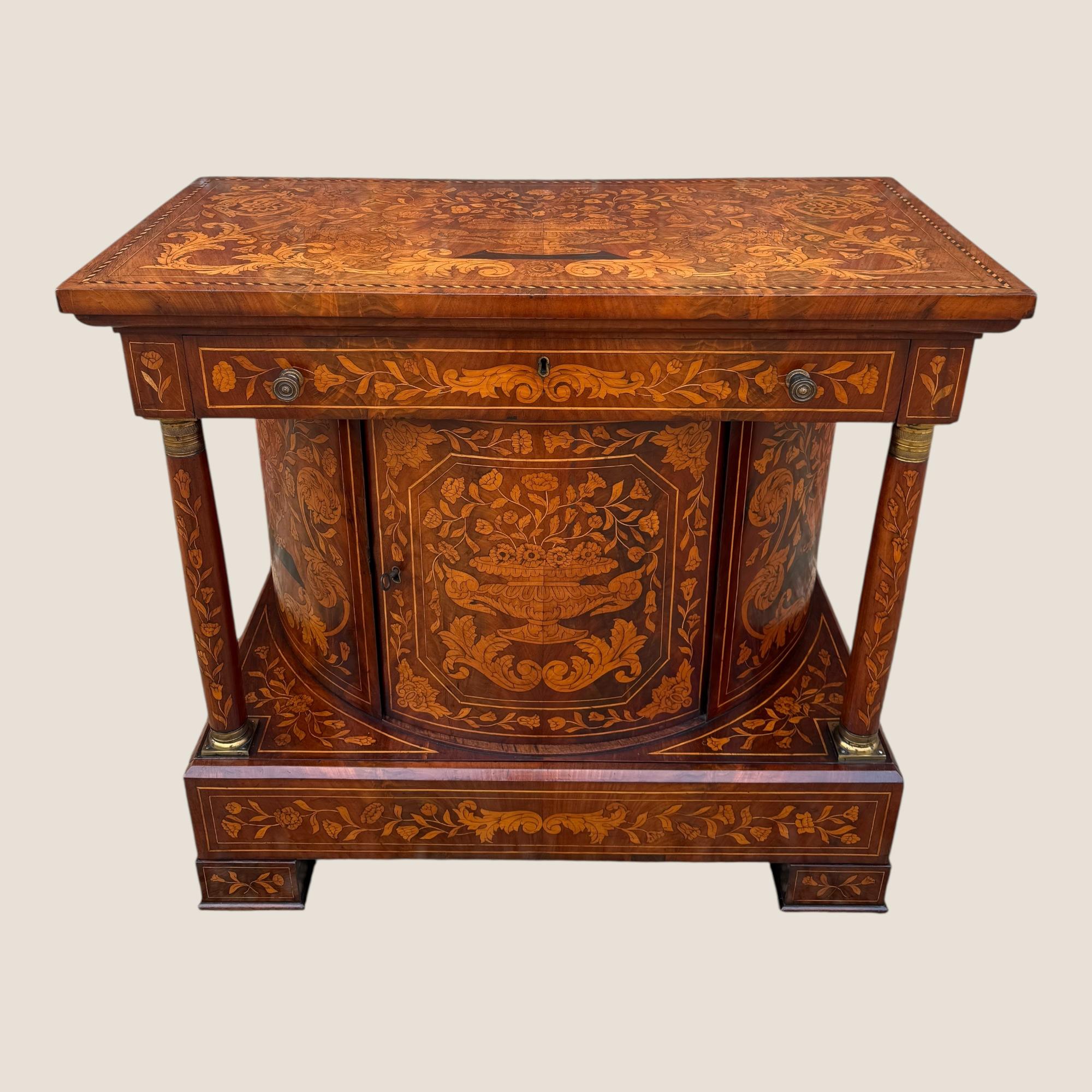 Antique 18th Century Dutch Marquetry Inlaid Mahogany Console Wall Table Cabinet For Sale 12