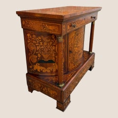 Antique 18th Century Dutch Marquetry Inlaid Mahogany Console Wall Table Cabinet