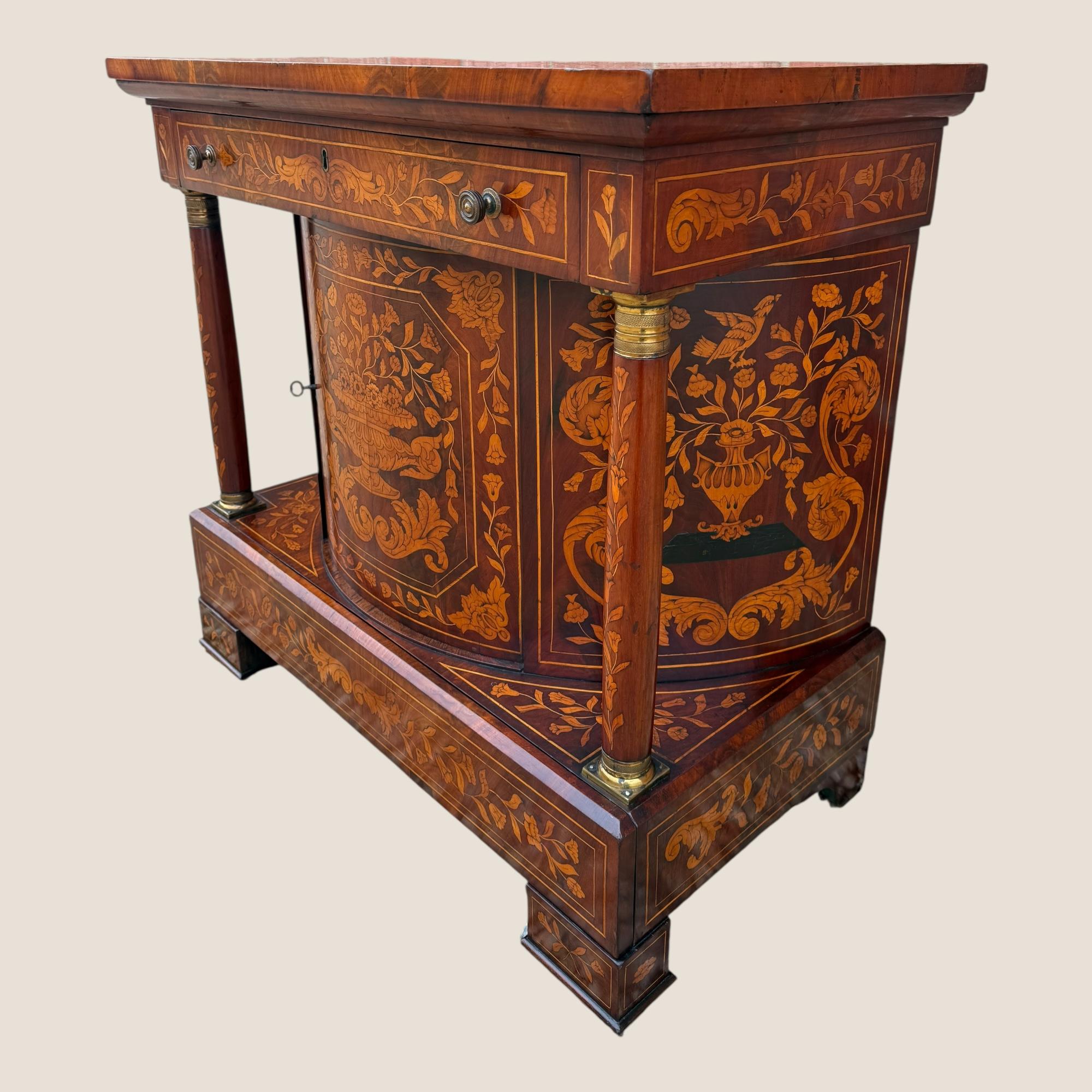 Georgian Antique 18th Century Dutch Marquetry Inlaid Mahogany Console Wall Table Cabinet For Sale