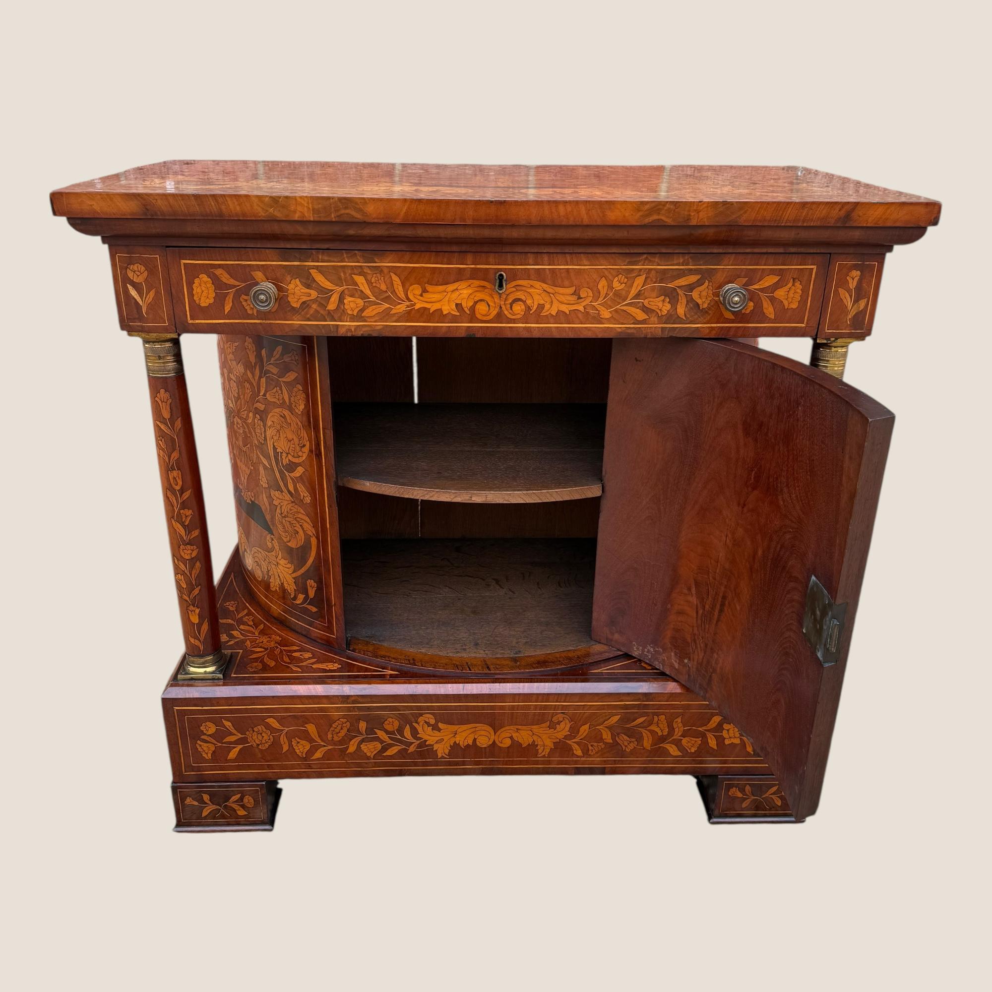 Inlay Antique 18th Century Dutch Marquetry Inlaid Mahogany Console Wall Table Cabinet For Sale
