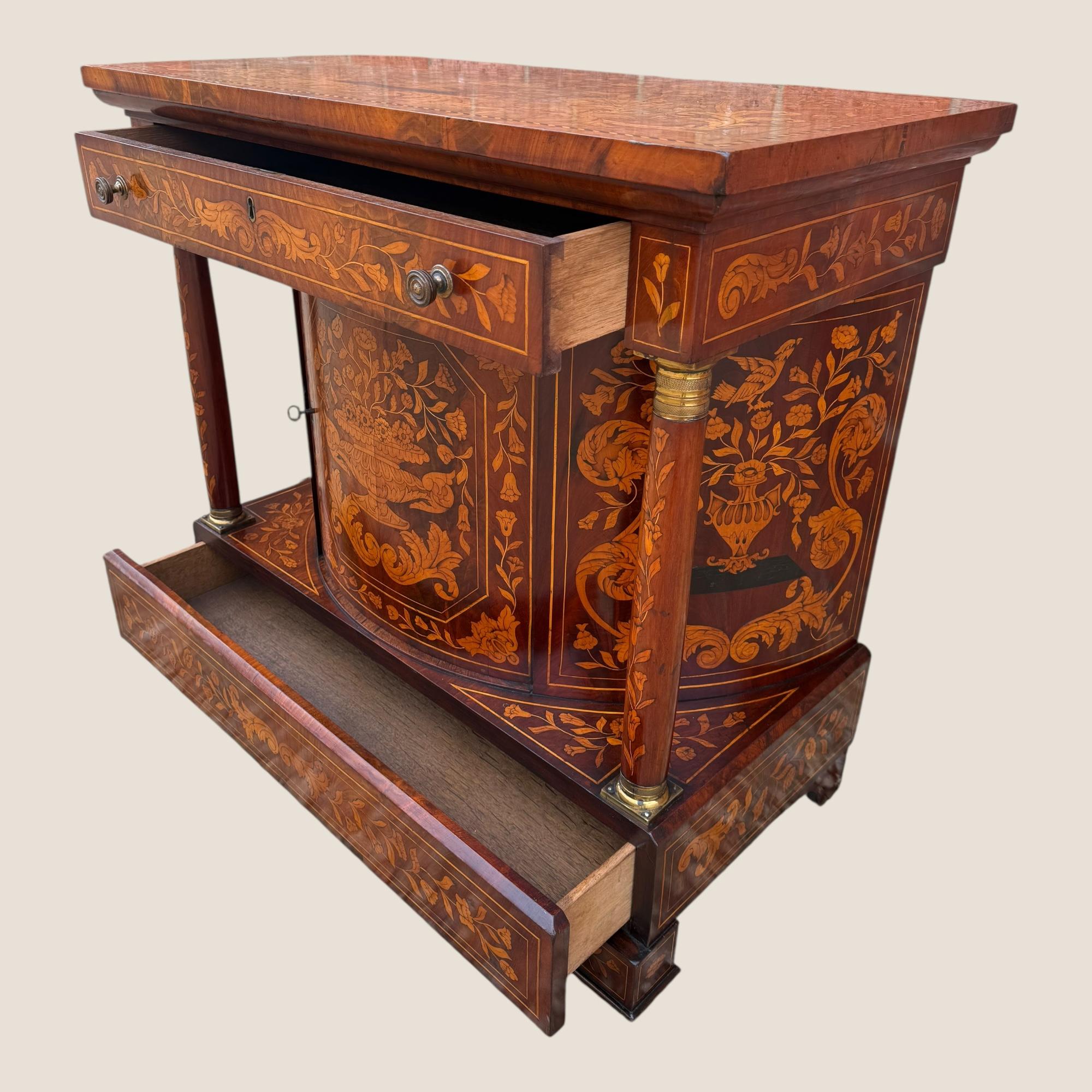 Antique 18th Century Dutch Marquetry Inlaid Mahogany Console Wall Table Cabinet In Good Condition For Sale In King's Lynn, GB