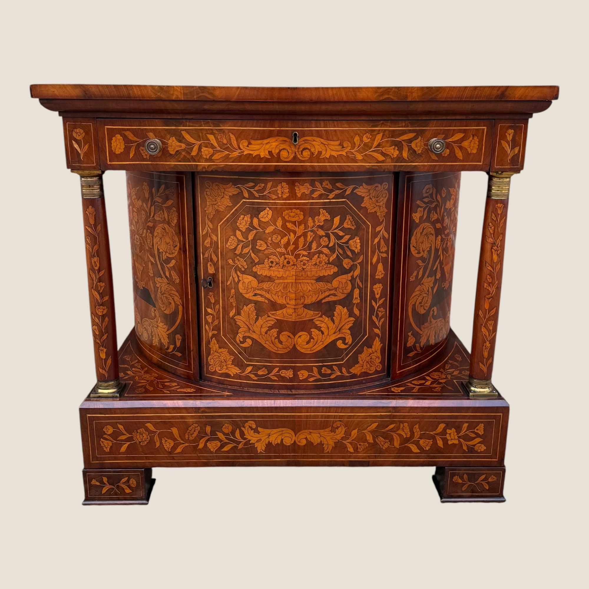 Antique 18th Century Dutch Marquetry Inlaid Mahogany Console Wall Table Cabinet For Sale 3