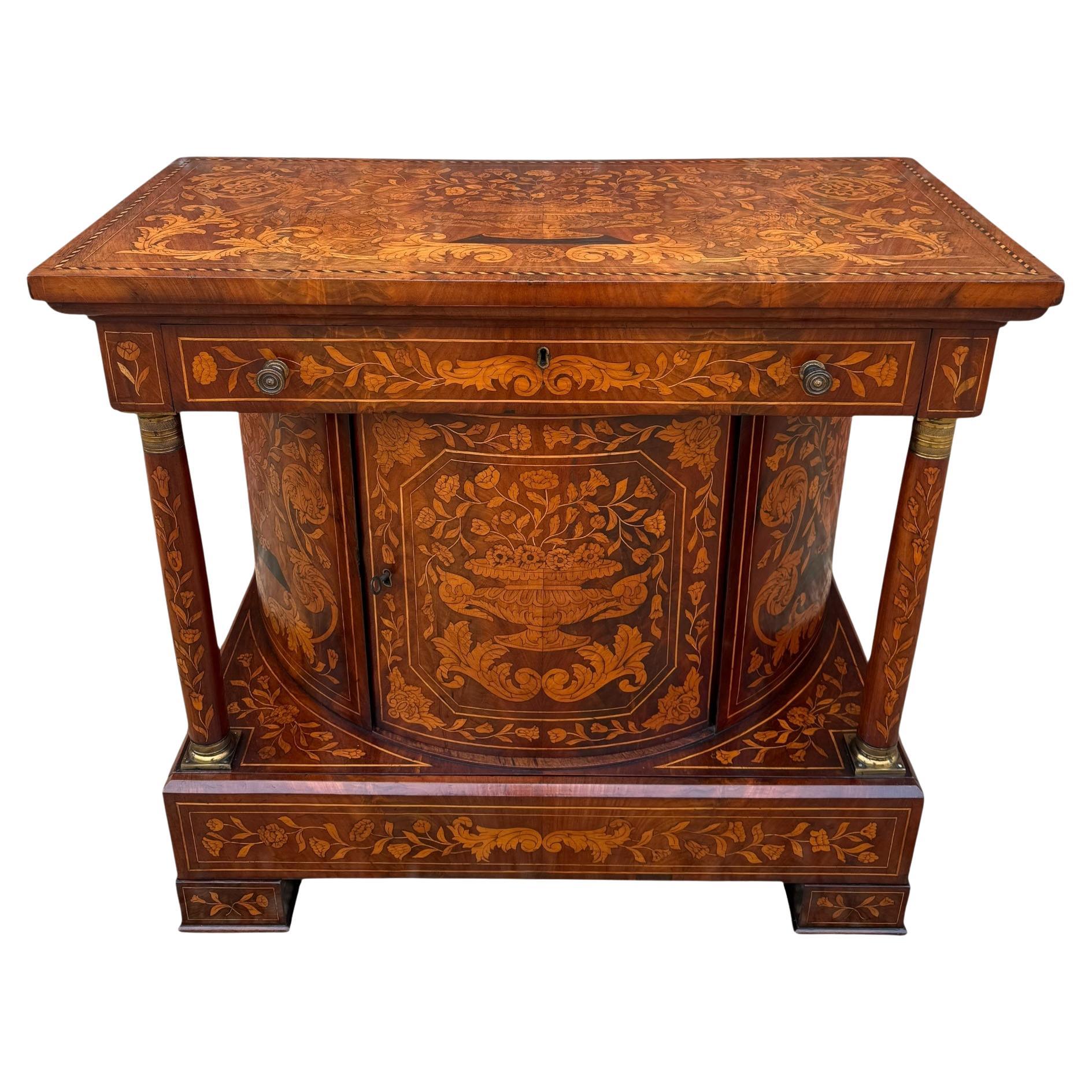 Antique 18th Century Dutch Marquetry Inlaid Mahogany Console Wall Table Cabinet For Sale