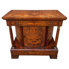 Antique 18th Century Dutch Marquetry Inlaid Mahogany Console Wall Table Cabinet