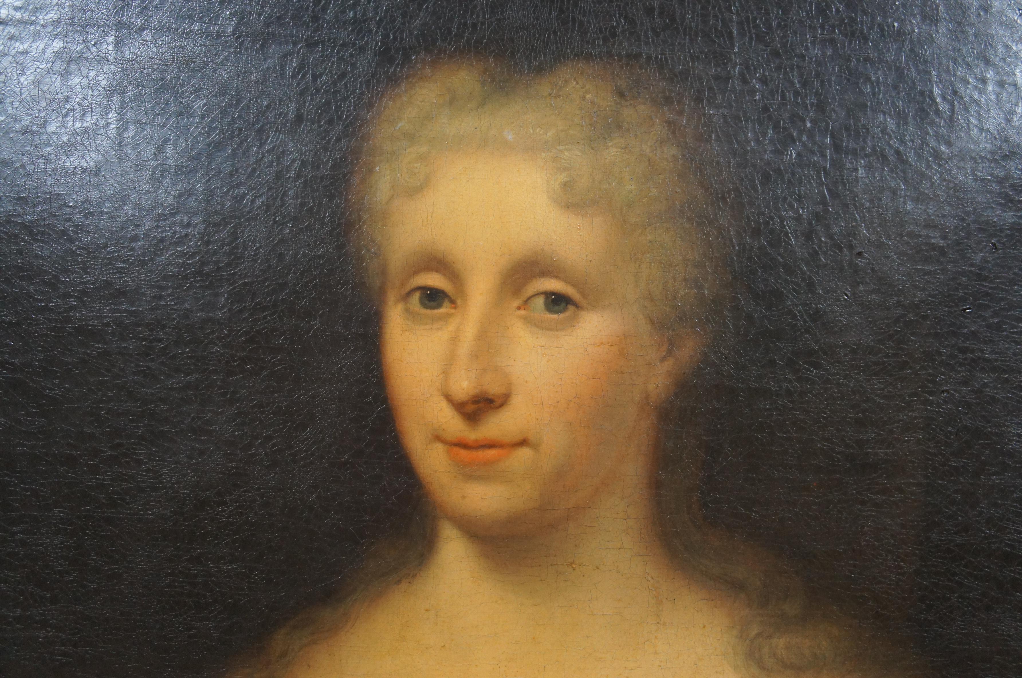 Ancienne peinture à l'huile sur toile hollandaise du 18ème siècle - Portrait ovale de femme assise - 40 po. en vente 2