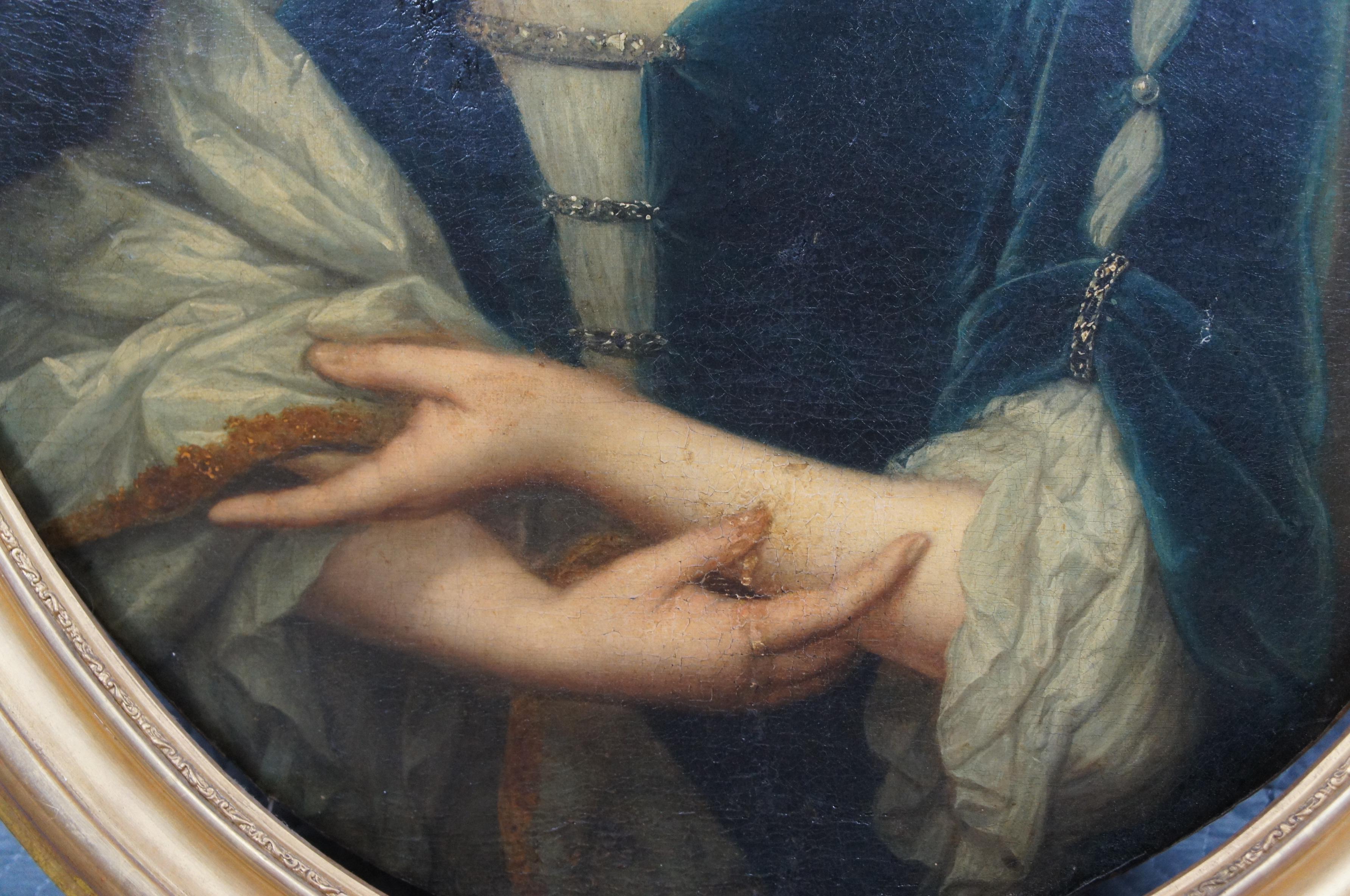 Ancienne peinture à l'huile sur toile hollandaise du 18ème siècle - Portrait ovale de femme assise - 40 po. en vente 3