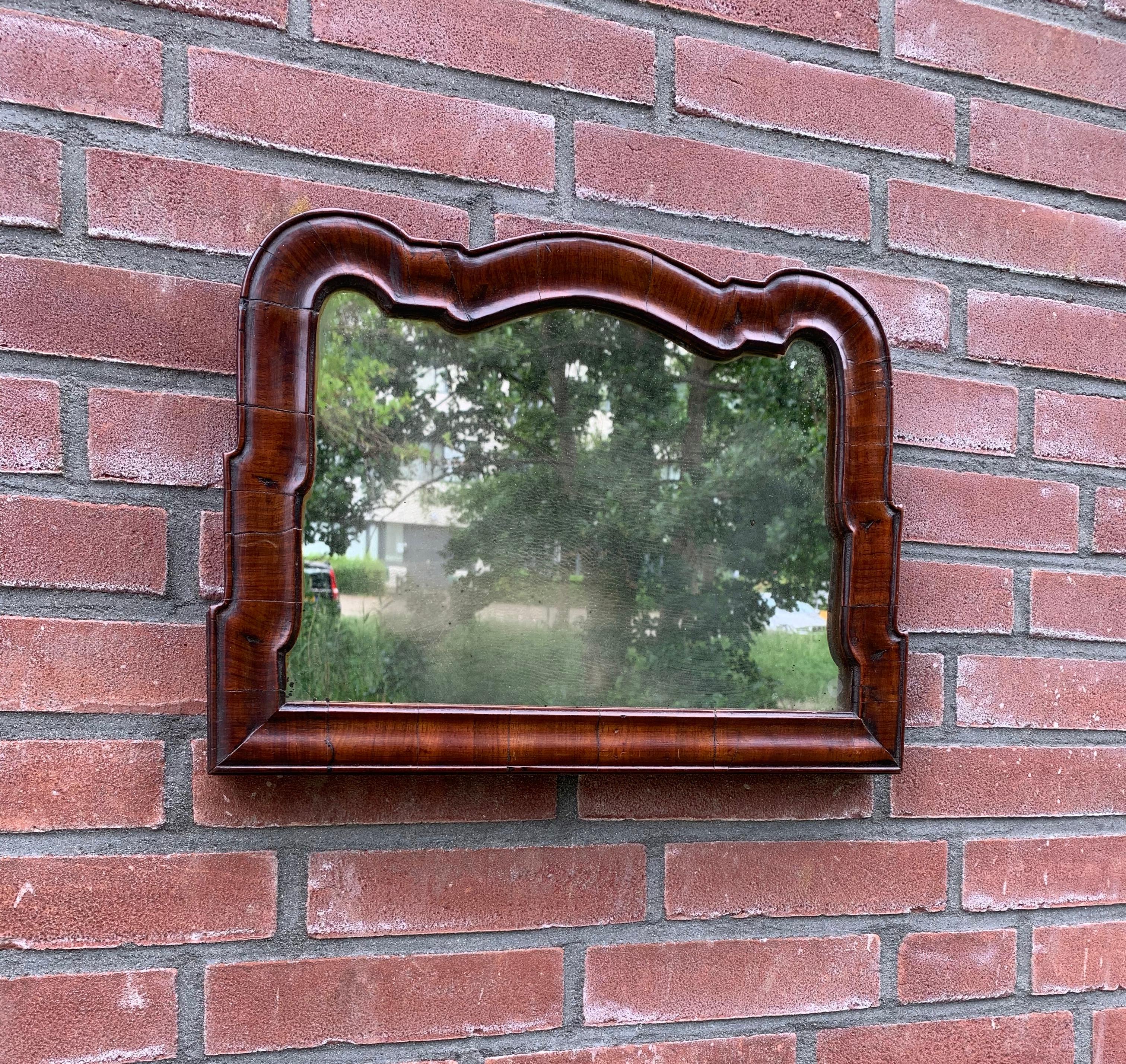 Antique 18th Century Dutch Queen Ann Style Wall Mirror in Dark Nutwood Frame For Sale 4