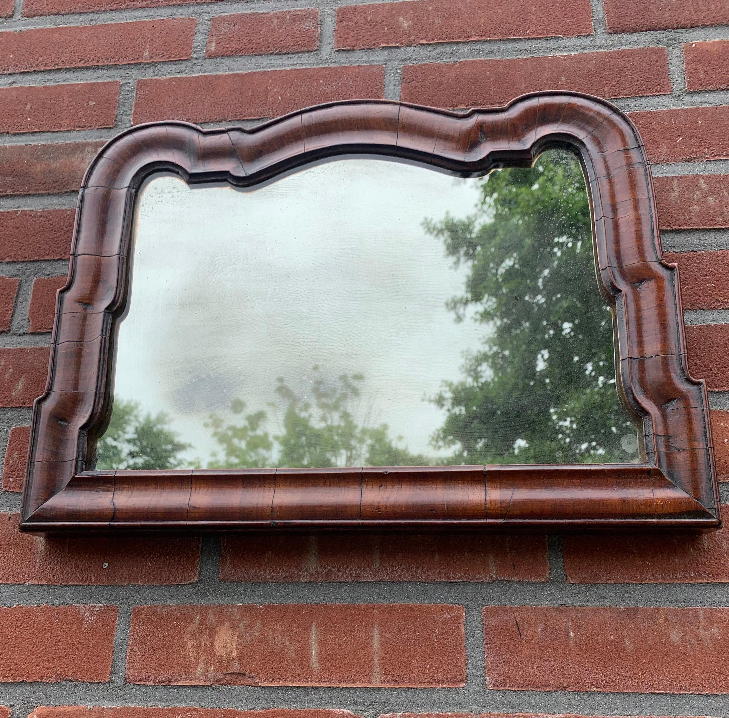 Antique 18th Century Dutch Queen Ann Style Wall Mirror in Dark Nutwood Frame For Sale 5
