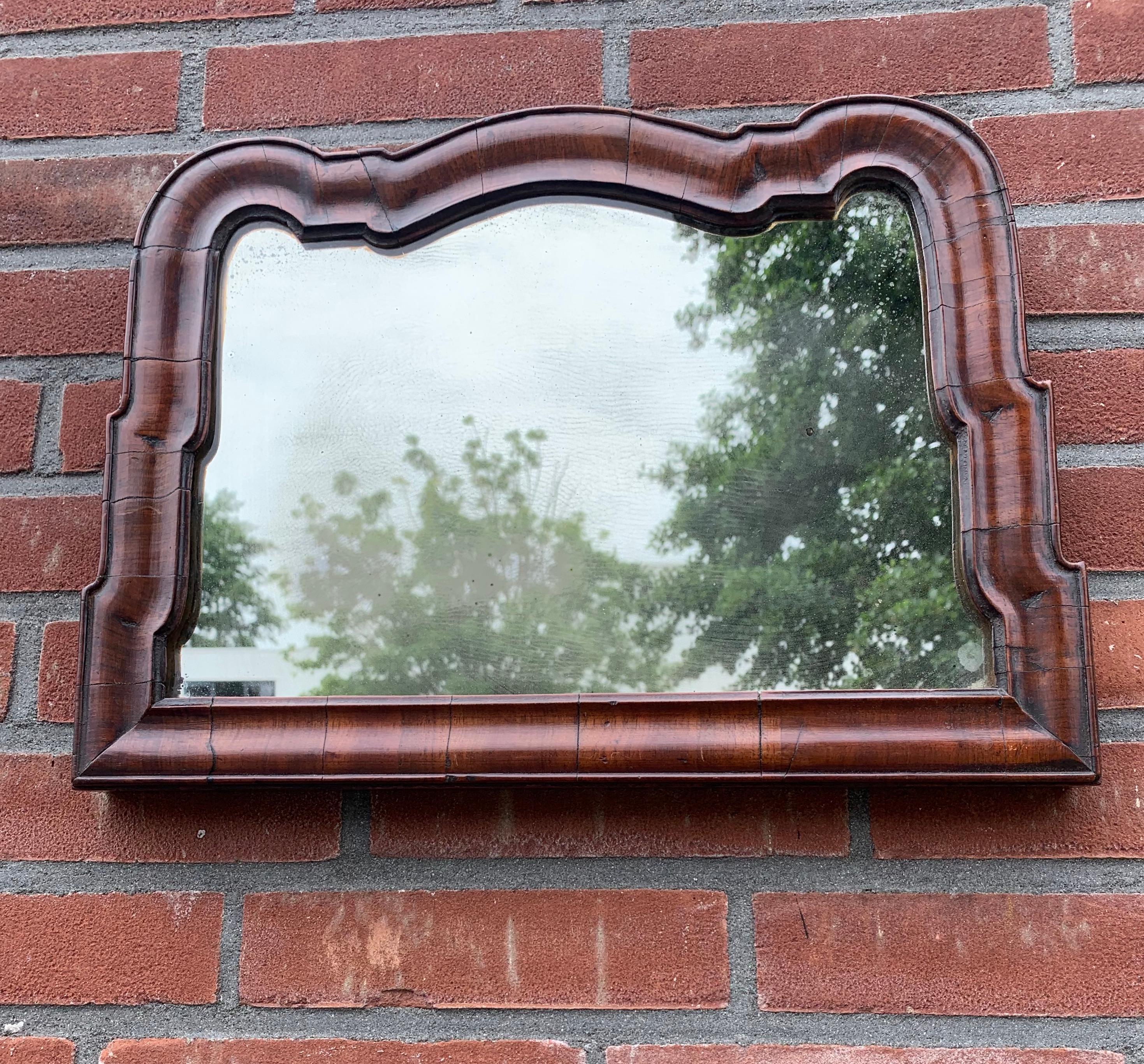 Antique 18th Century Dutch Queen Ann Style Wall Mirror in Dark Nutwood Frame For Sale 6
