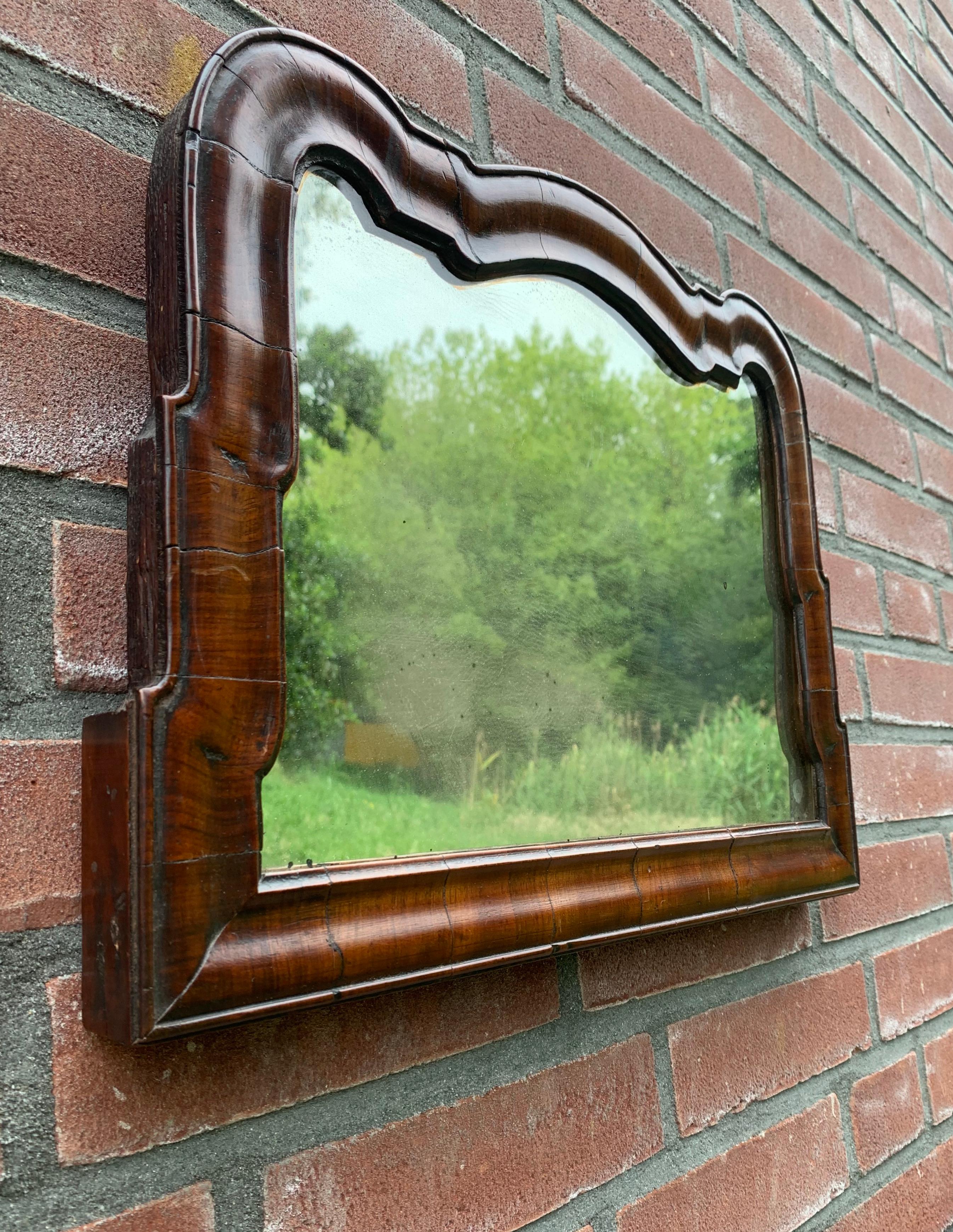 Antique 18th Century Dutch Queen Ann Style Wall Mirror in Dark Nutwood Frame For Sale 12