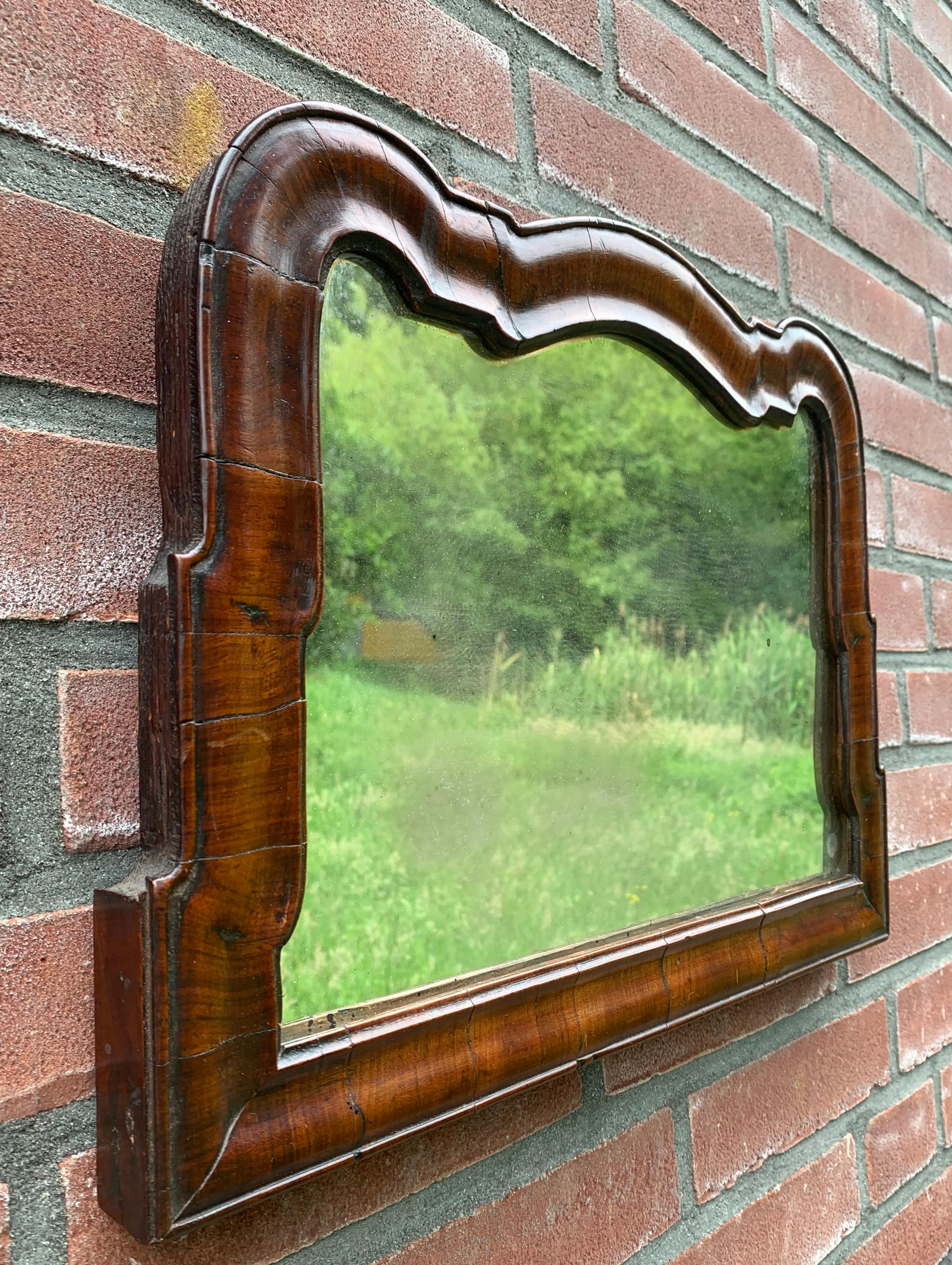 Queen Anne Antique 18th Century Dutch Queen Ann Style Wall Mirror in Dark Nutwood Frame For Sale