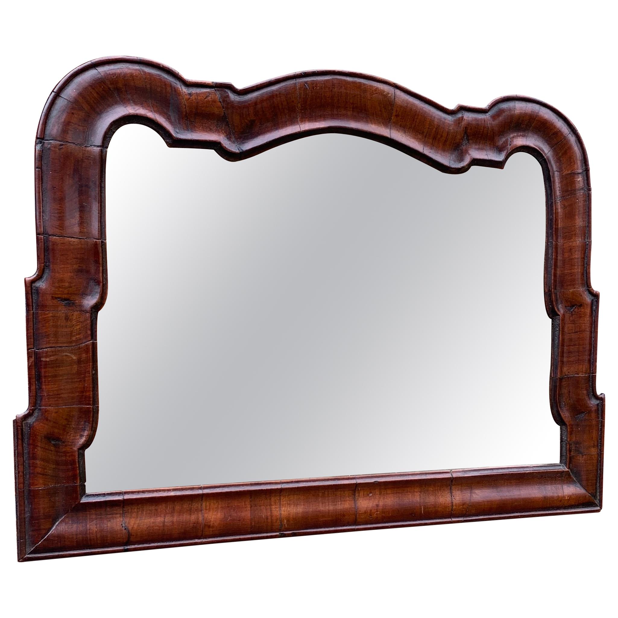 Antique 18th Century Dutch Queen Ann Style Wall Mirror in Dark Nutwood Frame For Sale