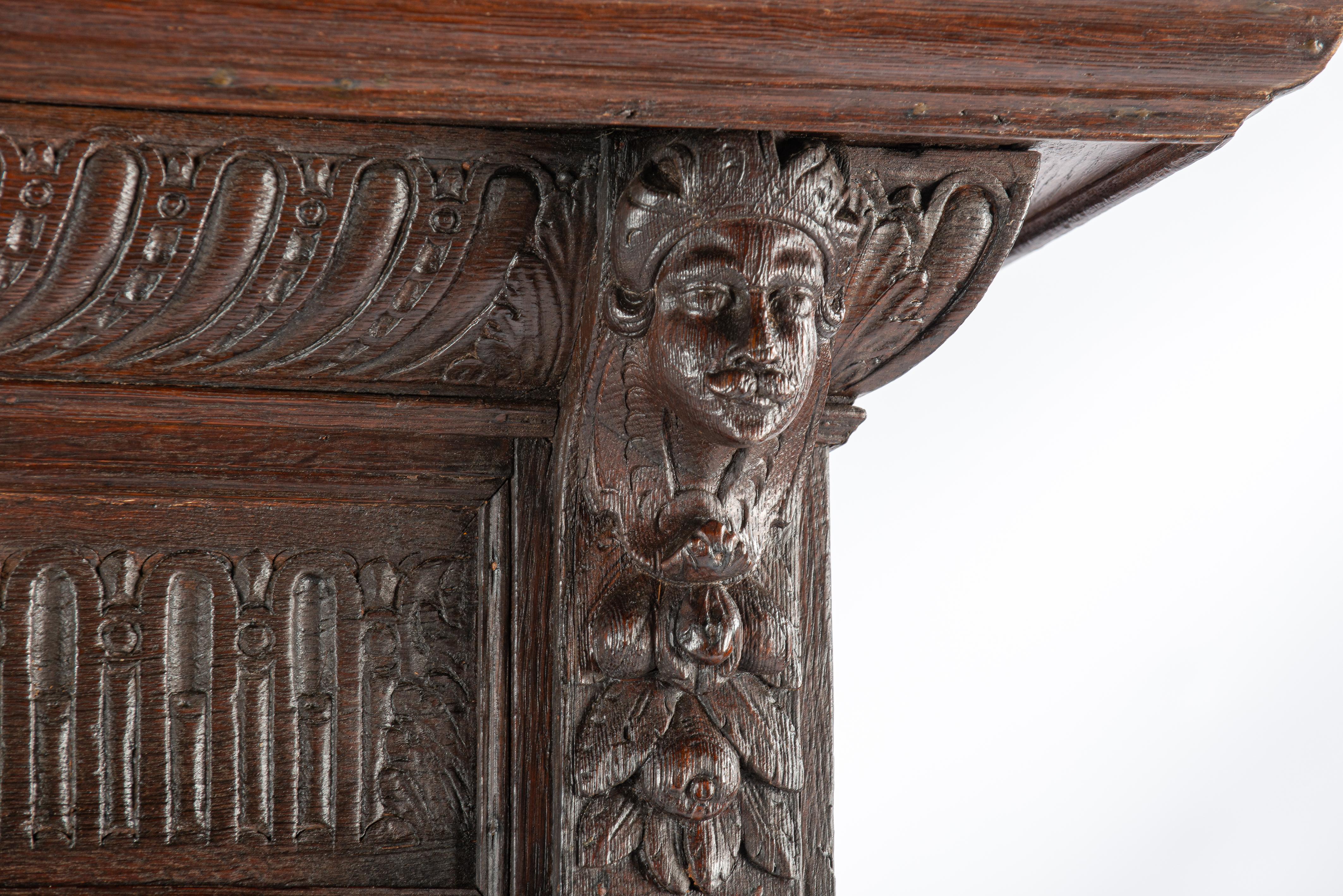 Antique 18th century Dutch Renaissancewarm brown oak two door cabinet For Sale 8