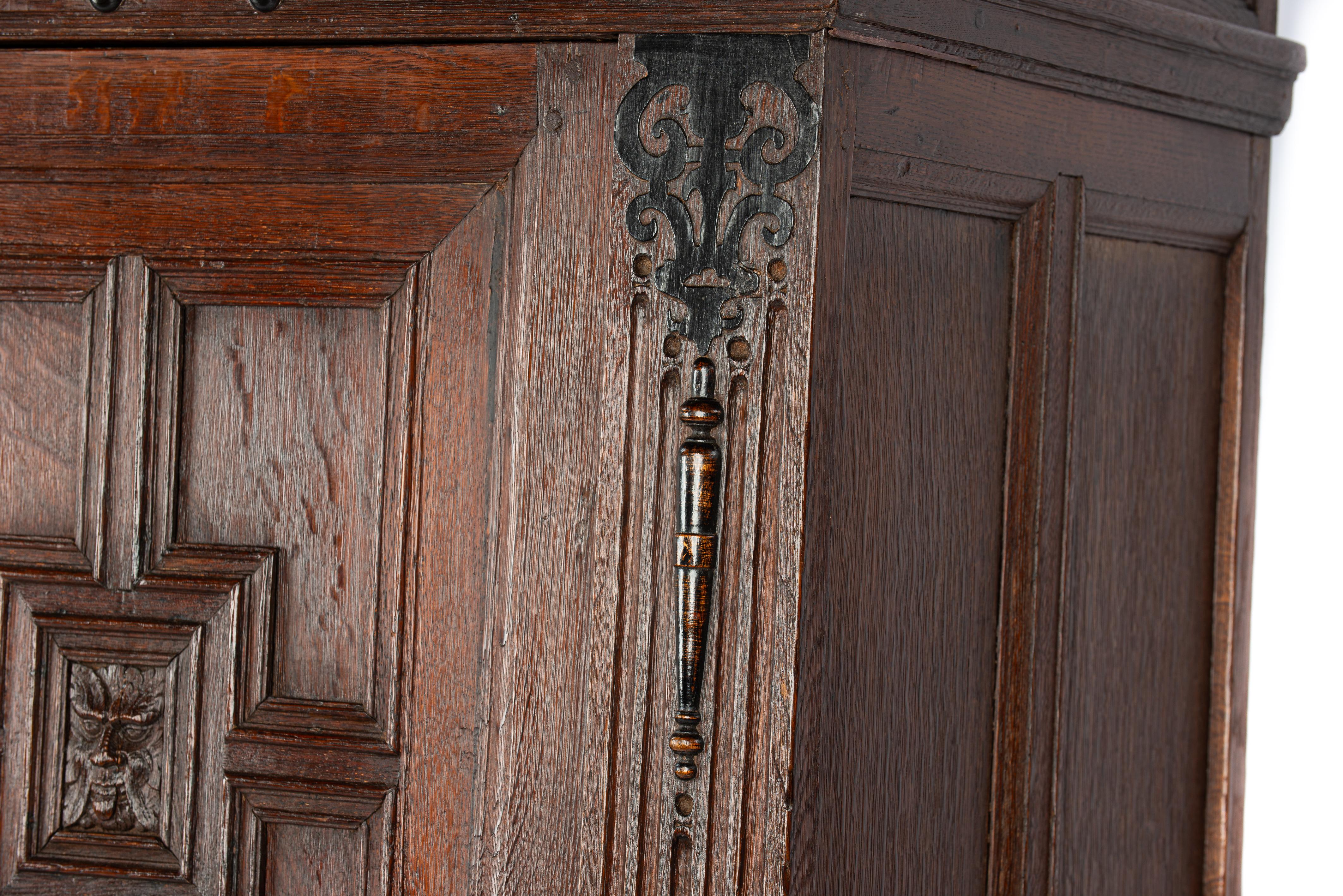 Antique 18th century Dutch Renaissancewarm brown oak two door cabinet For Sale 9