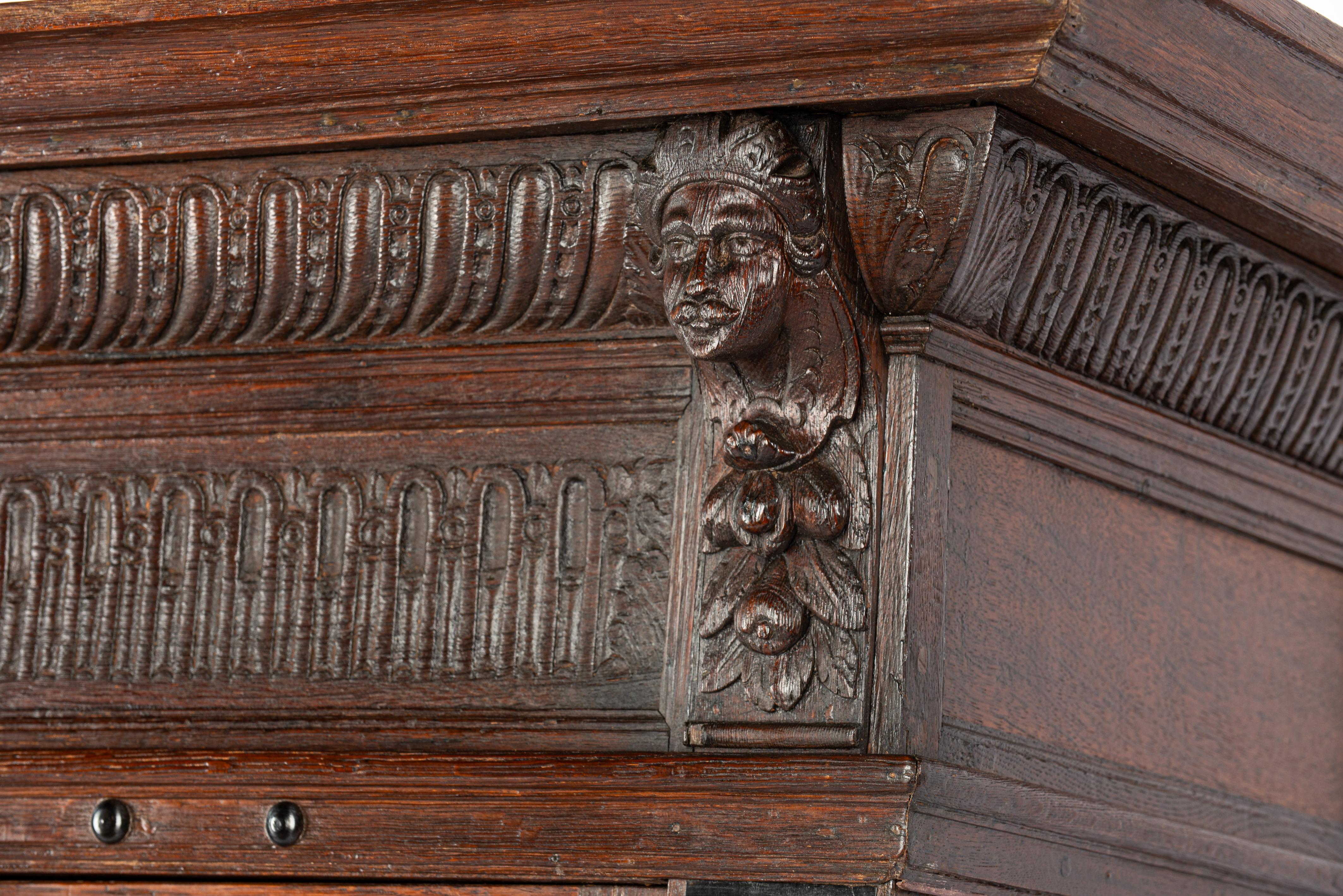 Antique 18th century Dutch Renaissancewarm brown oak two door cabinet For Sale 10