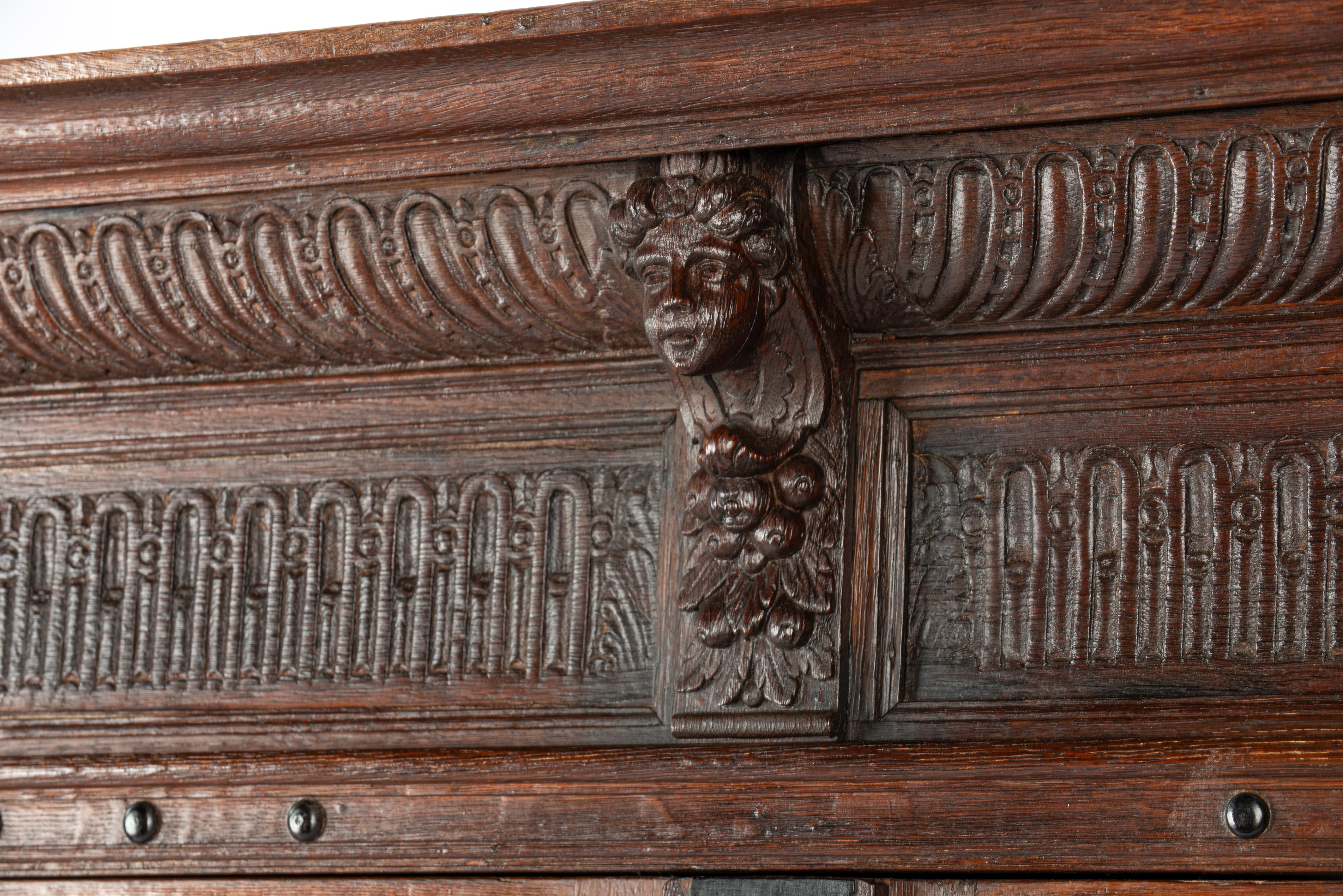 Antique 18th century Dutch Renaissancewarm brown oak two door cabinet For Sale 11