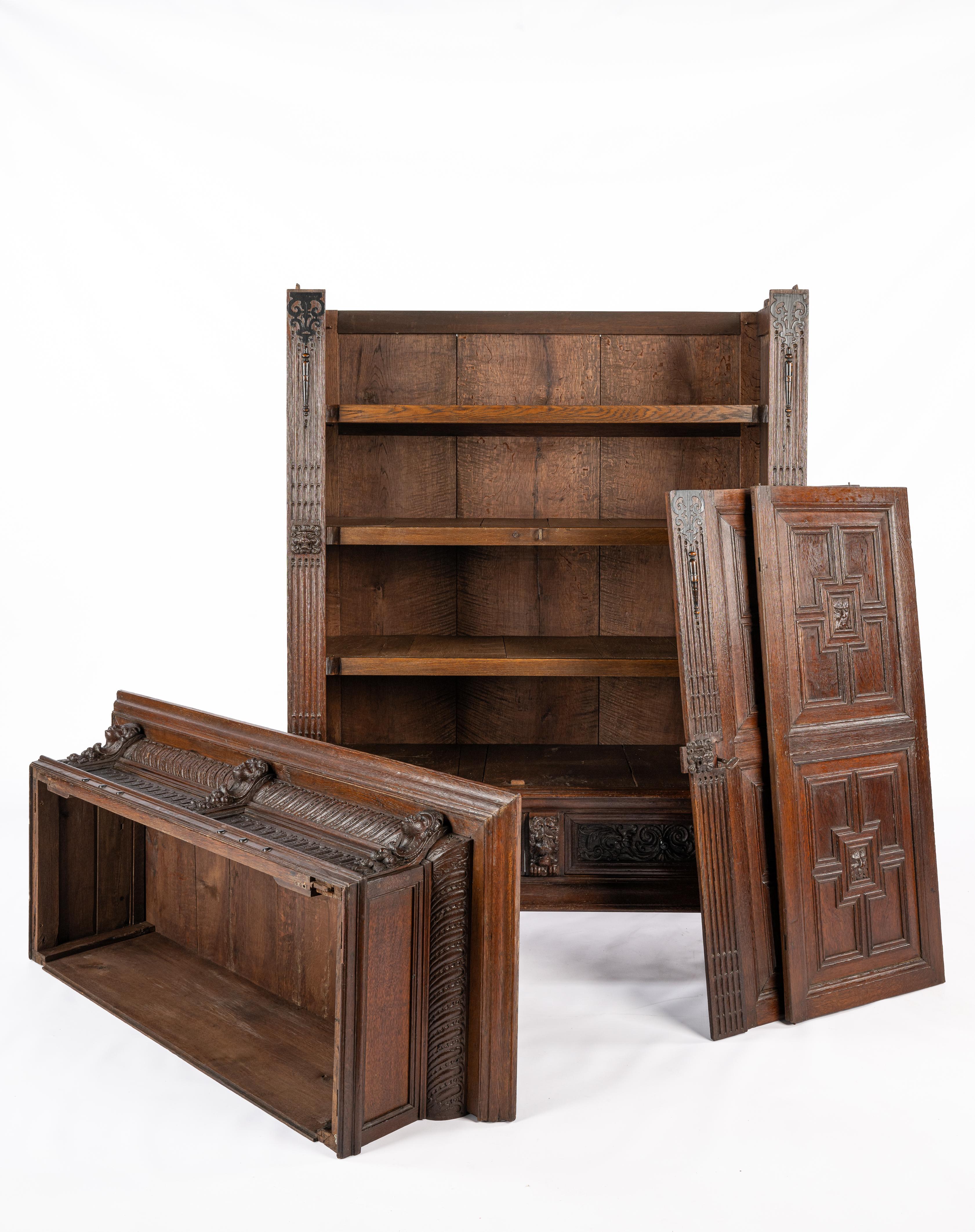 Antique 18th century Dutch Renaissancewarm brown oak two door cabinet For Sale 1