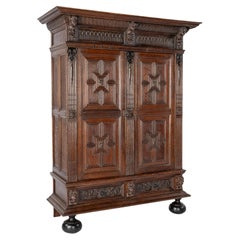Vintage 18th century Dutch Renaissancewarm brown oak two door cabinet