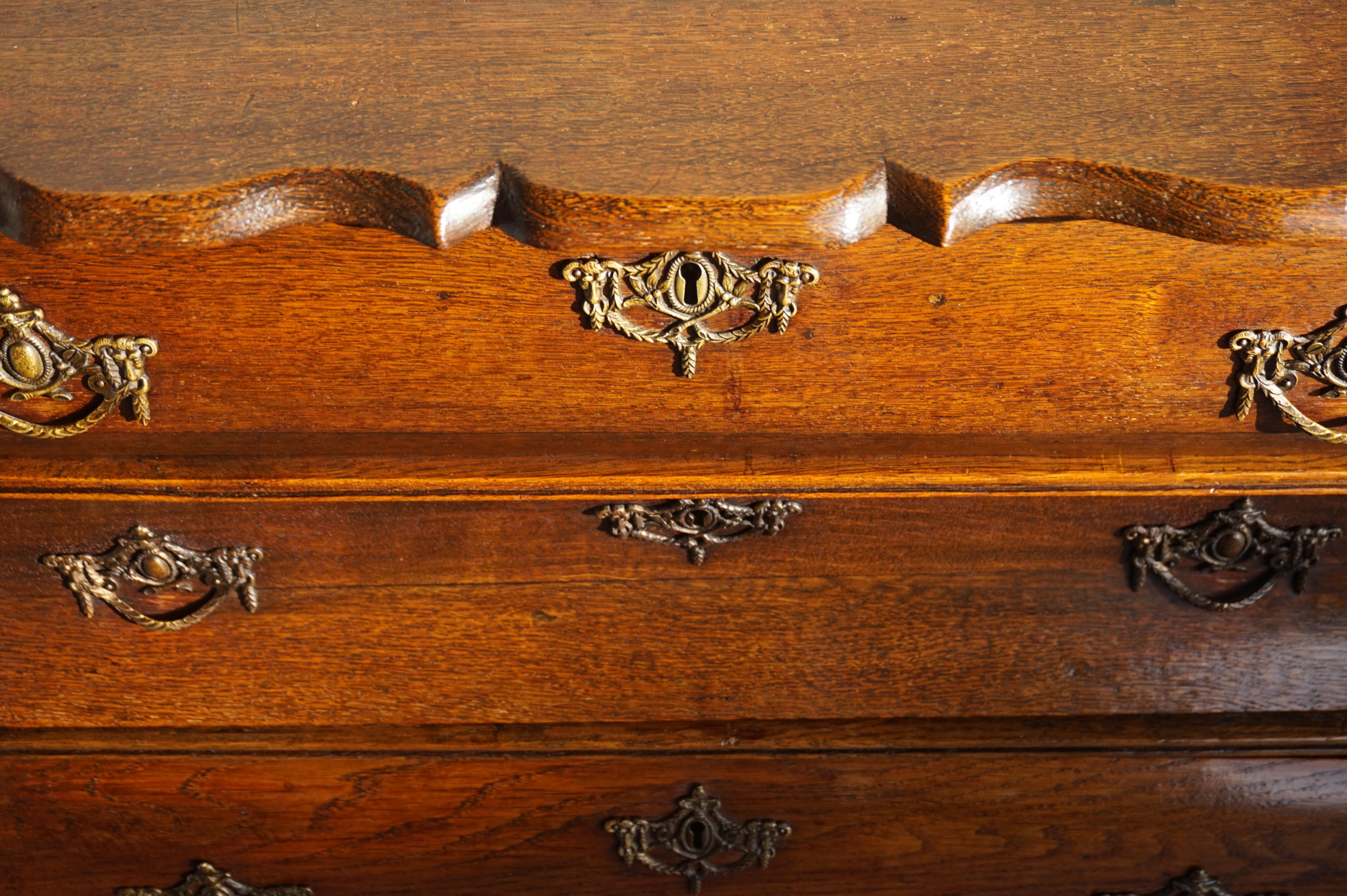 18th Century and Earlier Antique 18th Century Dutch Rococo Oak Bomb Chest of Drawers with Claw Feet For Sale