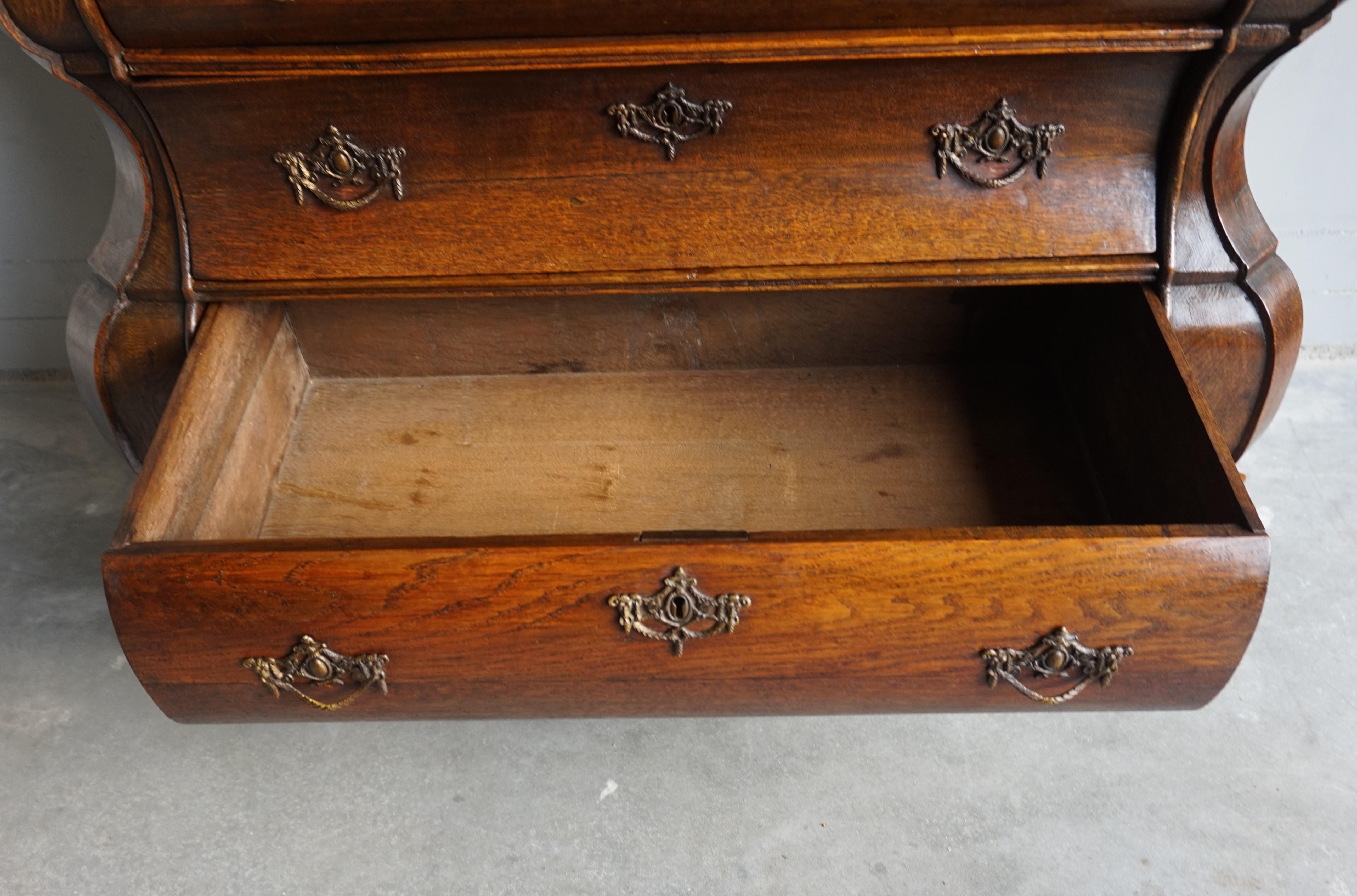 Bronze Antique 18th Century Dutch Rococo Oak Bomb Chest of Drawers with Claw Feet For Sale