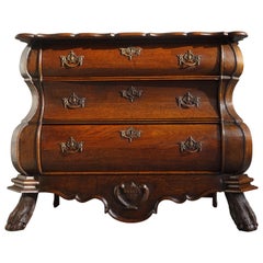 Antique 18th Century Dutch Rococo Oak Bomb Chest of Drawers with Claw Feet