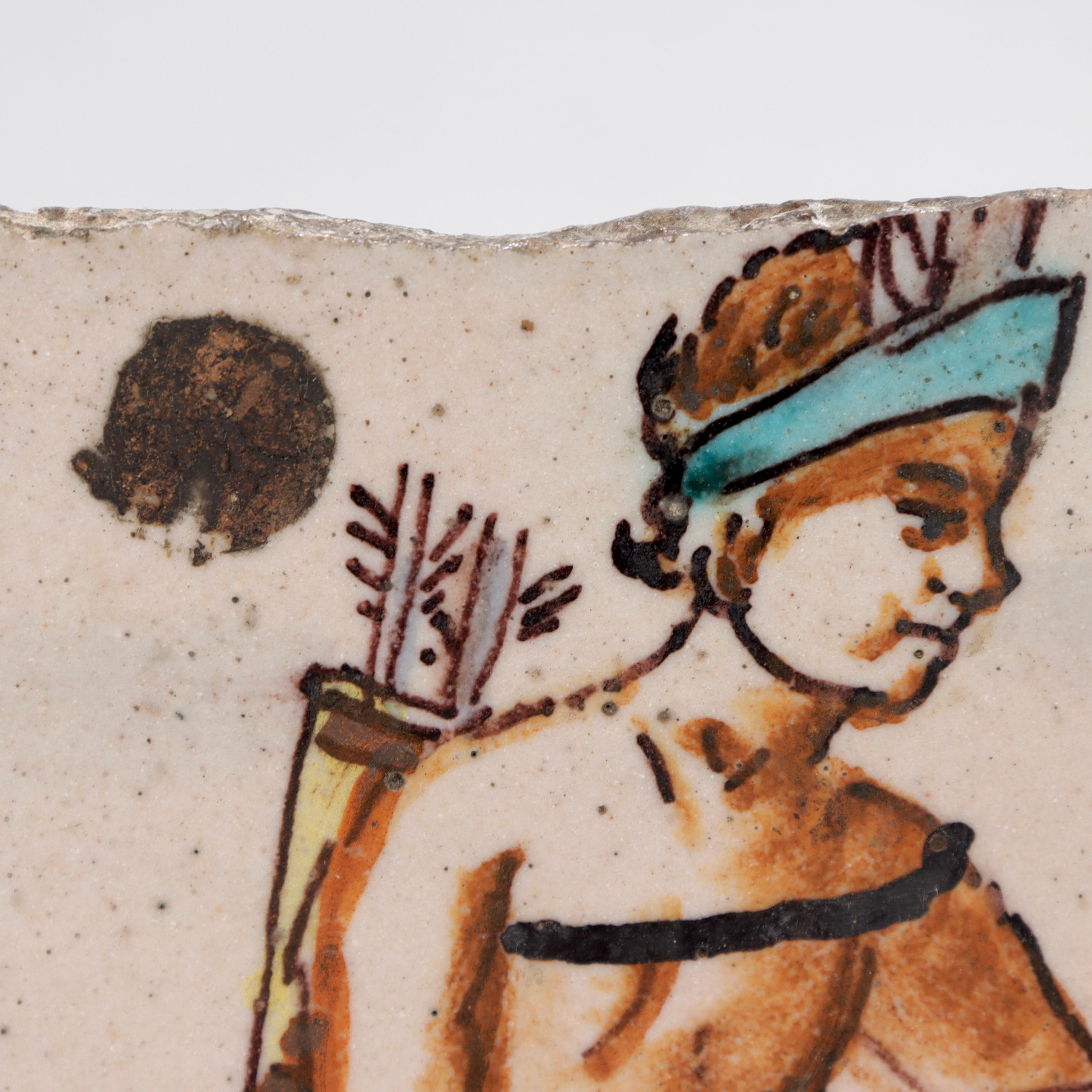 Antike holländische Terrakotta-Keramikfliese aus dem 18. Jahrhundert, die einen amerikanischen Ureinwohner darstellt im Zustand „Relativ gut“ im Angebot in Philadelphia, PA