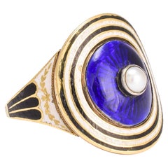Antique 18th Century Enamel Pearl Memorial Ring