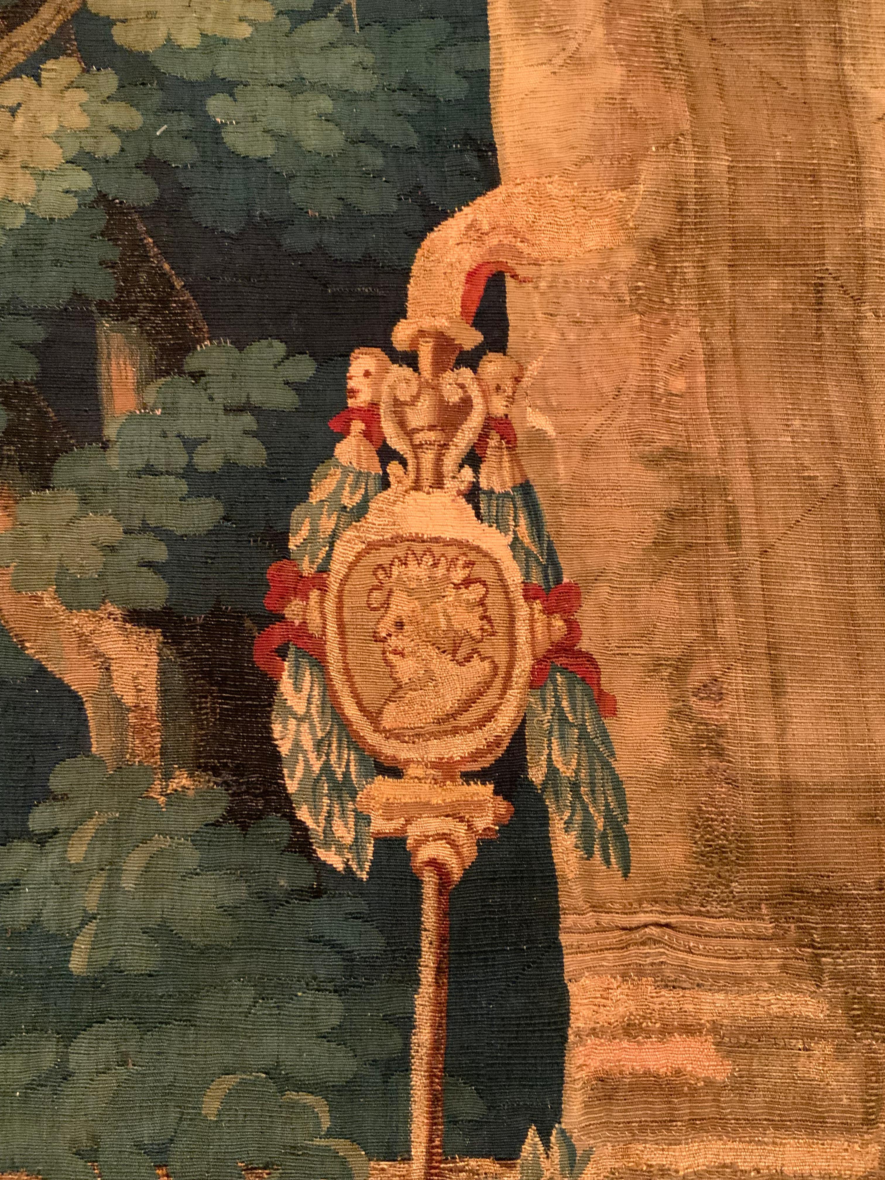 Antique 18th Century English Aubusson Garden Tapestry In Fair Condition For Sale In New York, NY