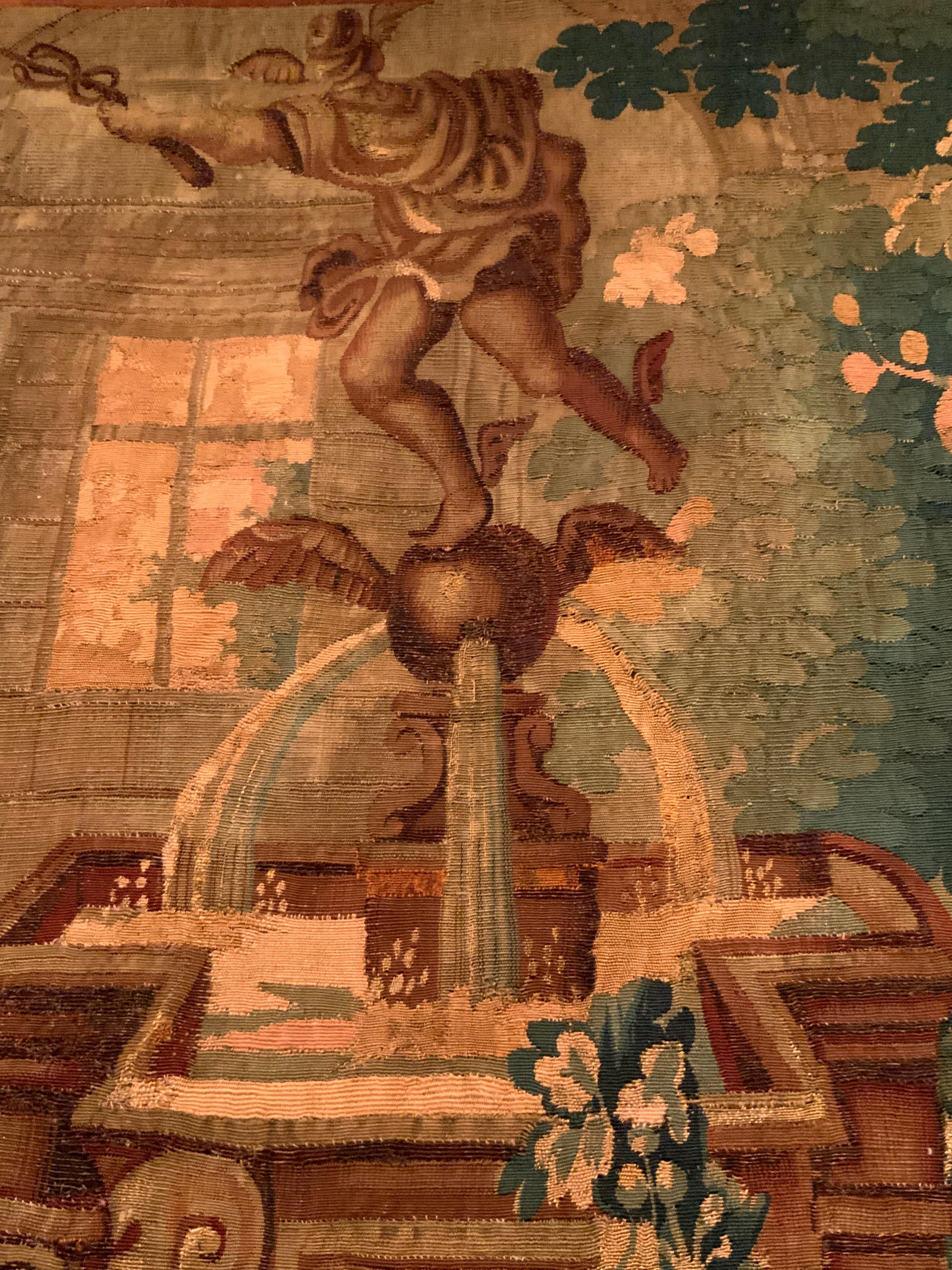 Antique 18th Century English Aubusson Garden Tapestry For Sale 2