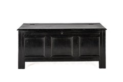 Antique 18th century English blacked oak country style  trunk or blanket chest