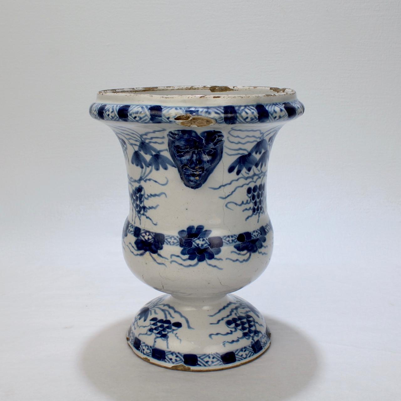 British Antique 18th Century English Bristol Delftware Pottery Urn or Vase