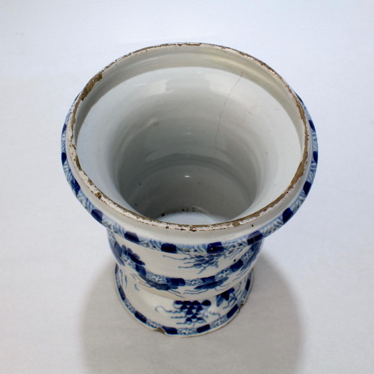 Antique 18th Century English Bristol Delftware Pottery Urn or Vase In Fair Condition In Philadelphia, PA