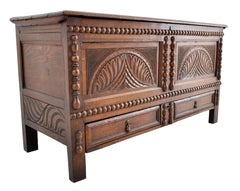 Antique 18th Century English Carved Oak William & Mary Mule Chest/Coffer, 1720