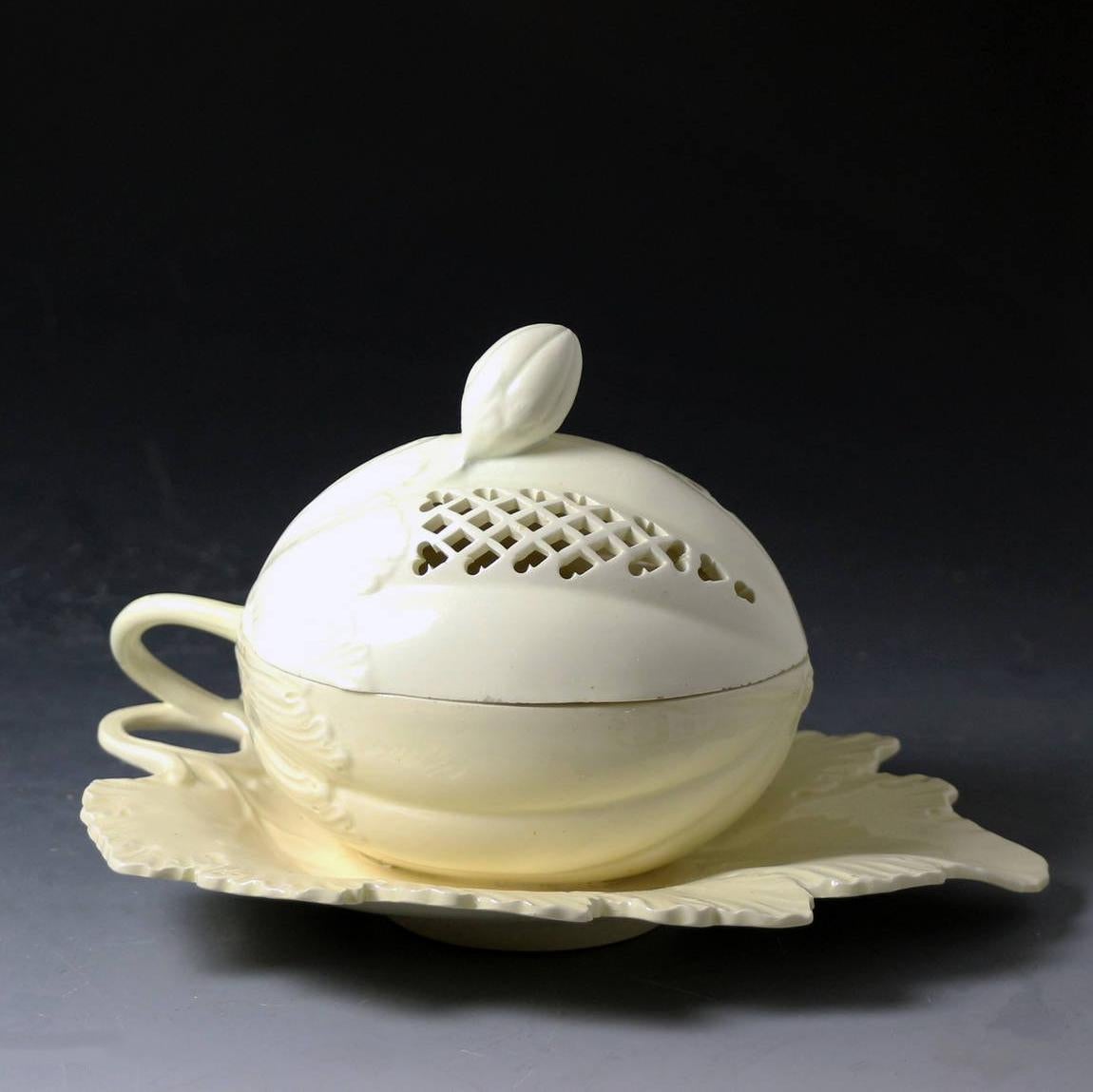 George III Antique 18th Century English Creamware Pottery Melon Tureen For Sale