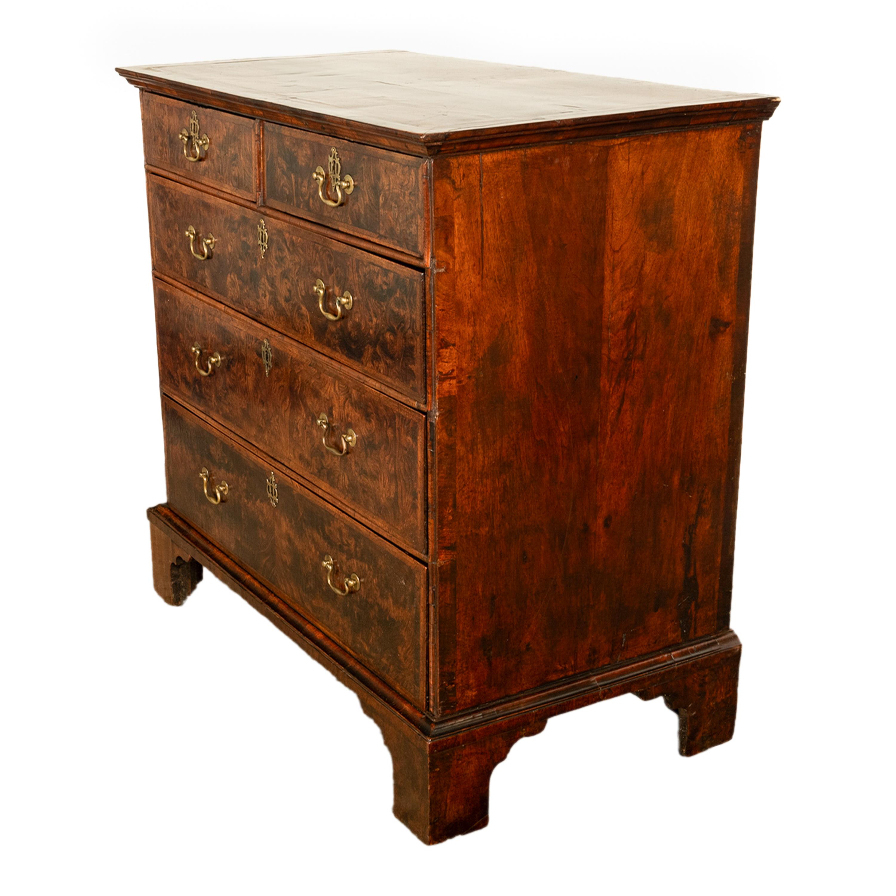 Ancienne commode anglaise George II du 18ème siècle en loupe d'orme 1750 en vente 5