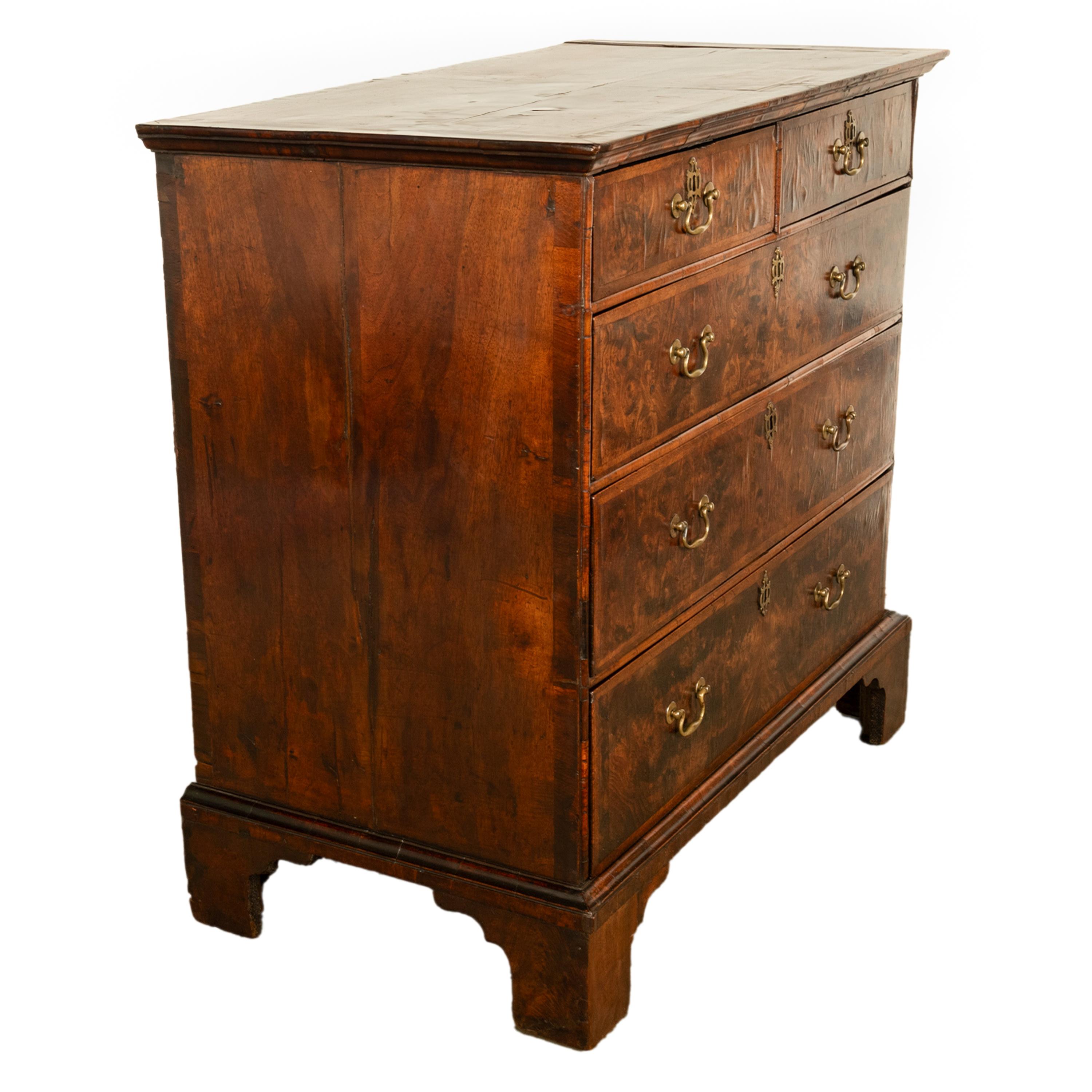 Ancienne commode anglaise George II du 18ème siècle en loupe d'orme 1750 en vente 7