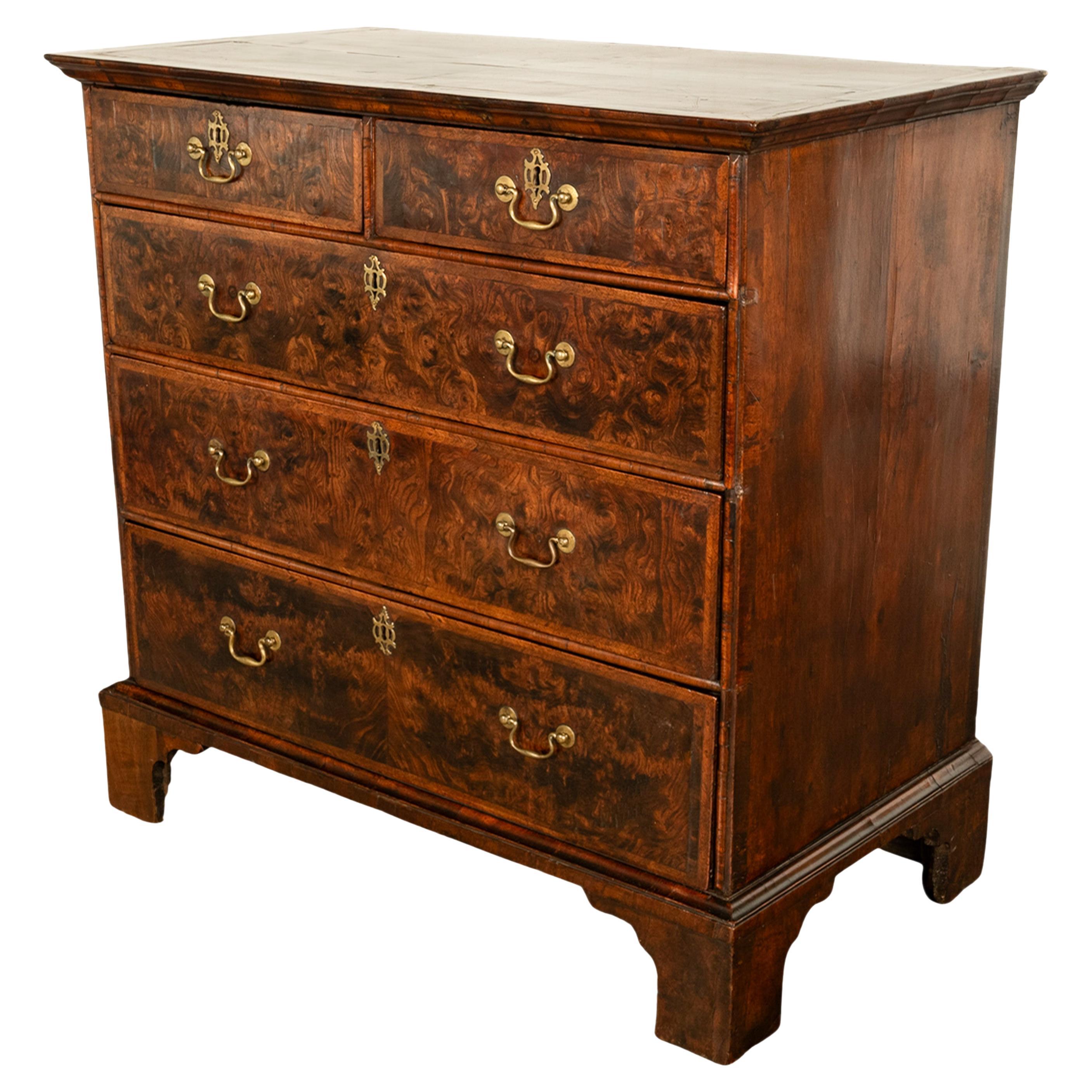 Antique 18th Century English George II Burl Elm Chest of Drawers Dresser 1750