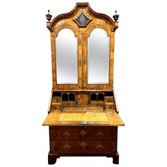 Antique 18th Century English George III Burled Walnut & Oyster Veneer Secretary.