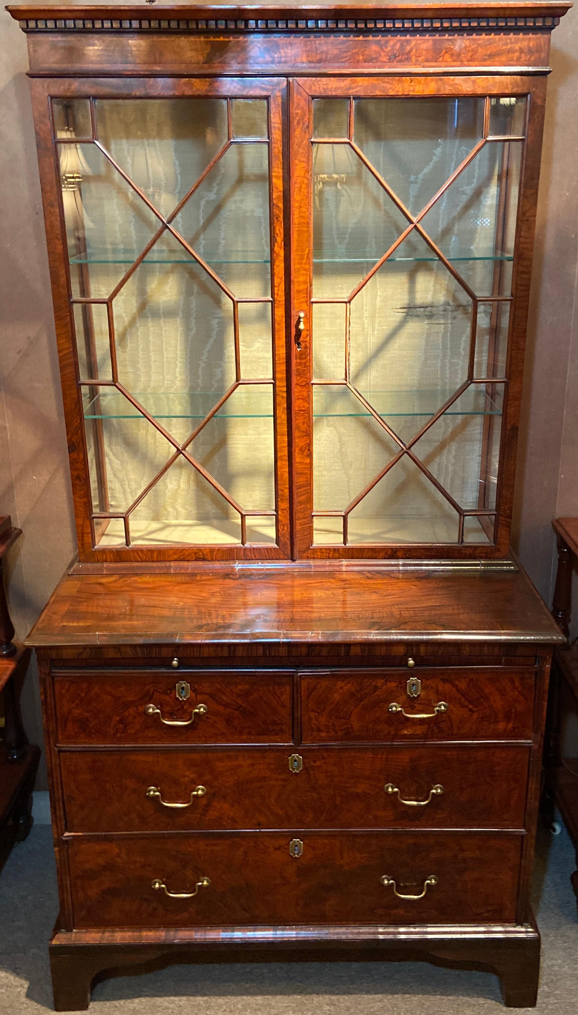 Antique 18th century English George III walnut bookcase.
