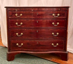 Antique 18th Century English Georgian Mahogany 4 Drawer Serpentine Chest.