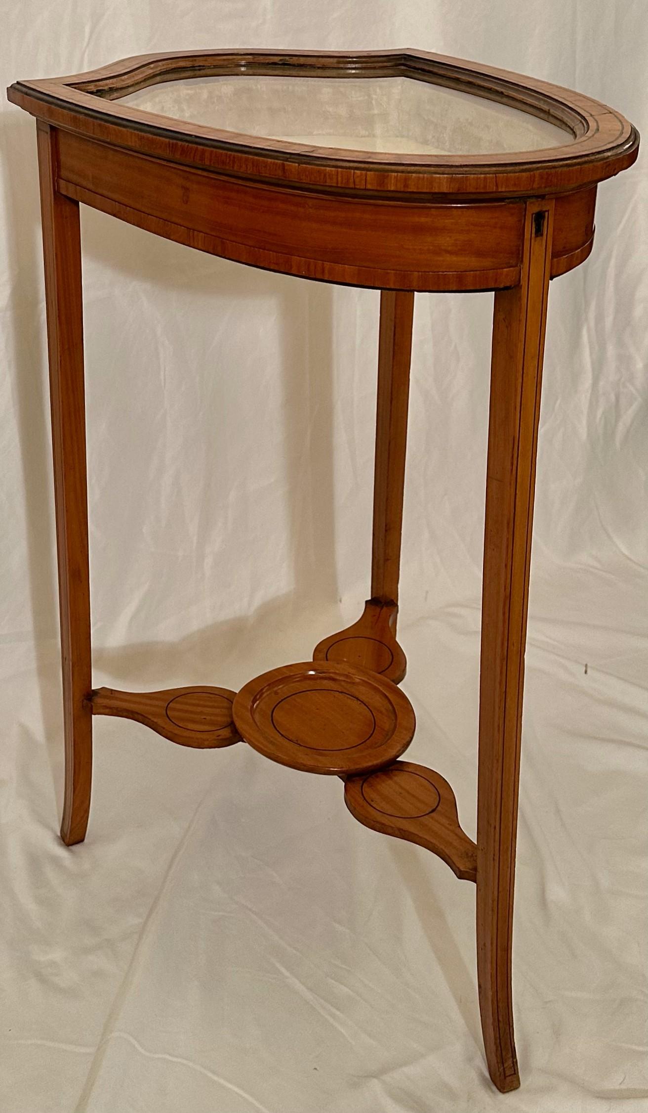 Antique 18th Century English Georgian Satinwood Vitrine Table with Shield Shaped Top.  Rare Design