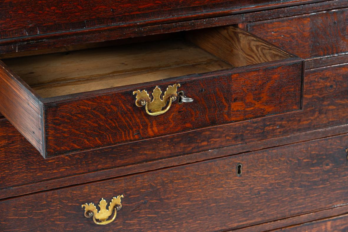 Antique 18th century English light warm brown oak Georgian slant front desk For Sale 6