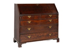Antique 18th century English light warm brown oak Georgian slant front desk