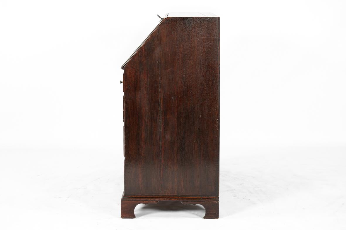 Brass Antique 18th century English light warm brown oak Georgian slant front desk For Sale