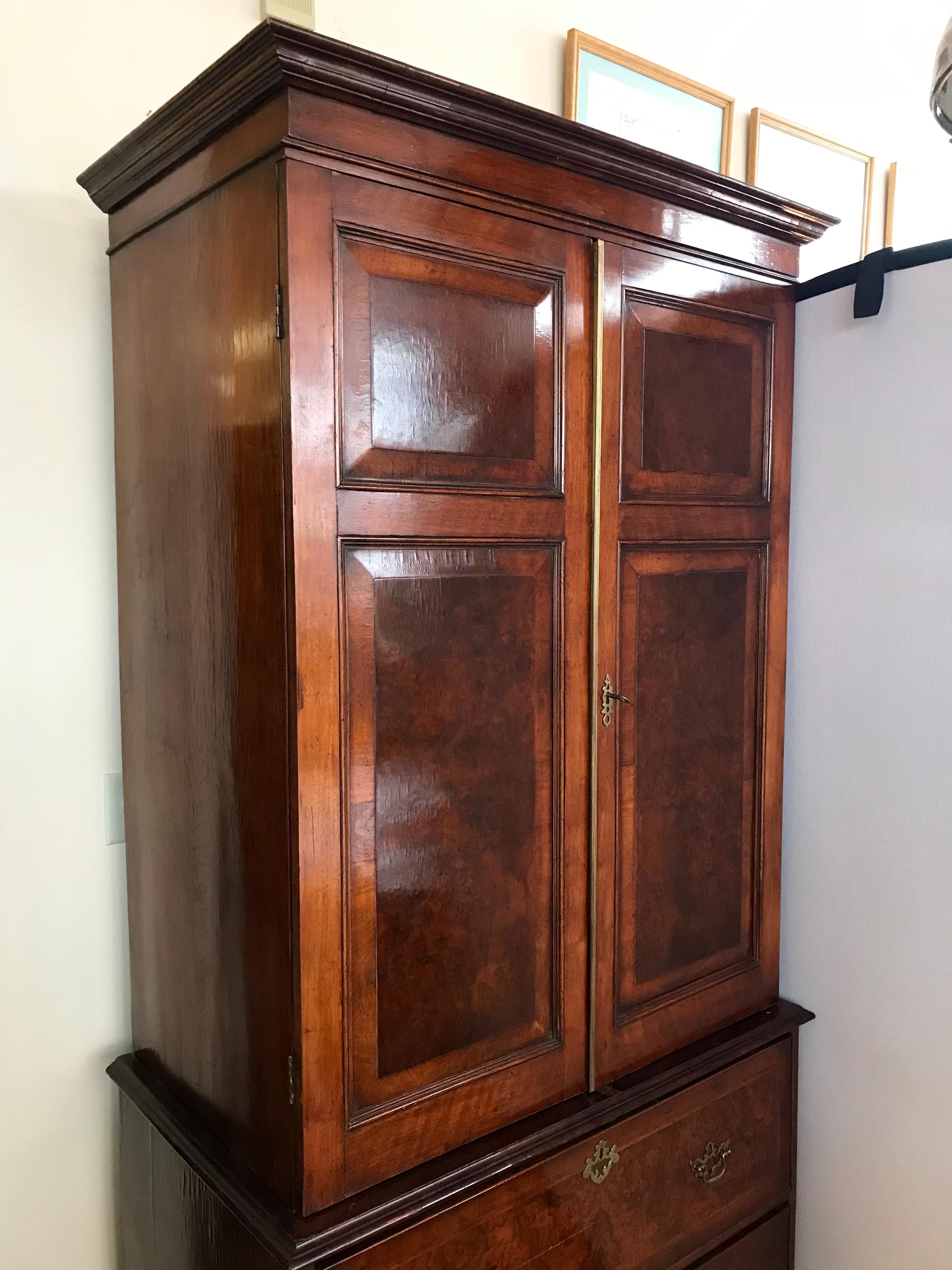 Antique 18th Century English Mahogany Linen Press Wardrobe Armoire 2