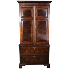 Antique 18th Century English Mahogany Linen Press Wardrobe Armoire