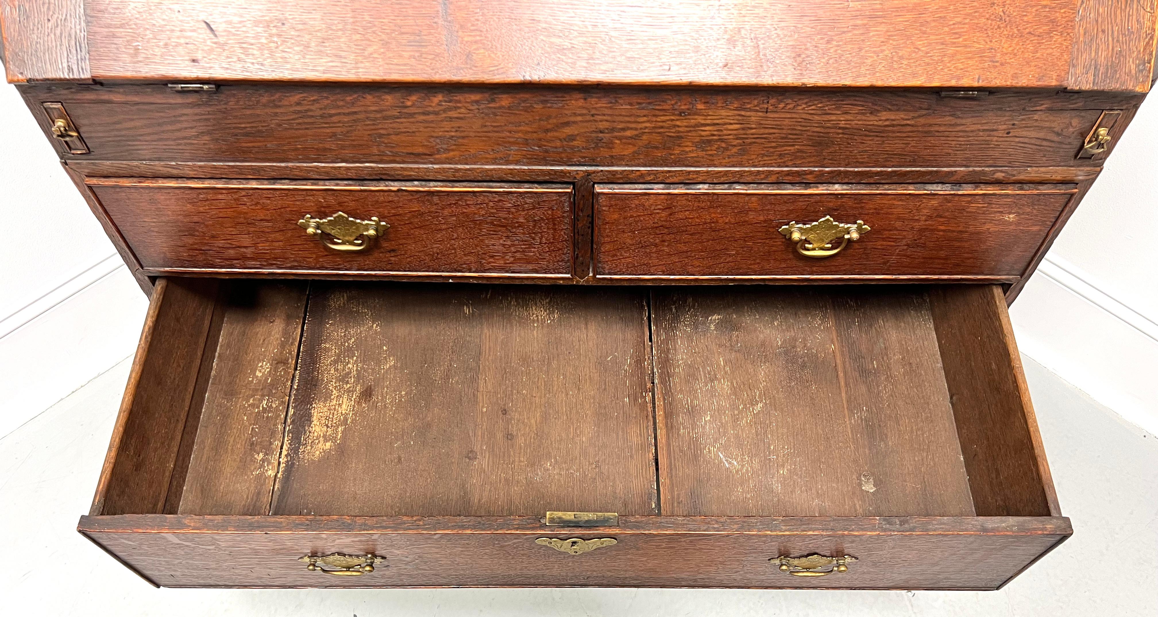 Antique 18th Century English Oak Chippendale Slant Drop Front Secretary Desk For Sale 6