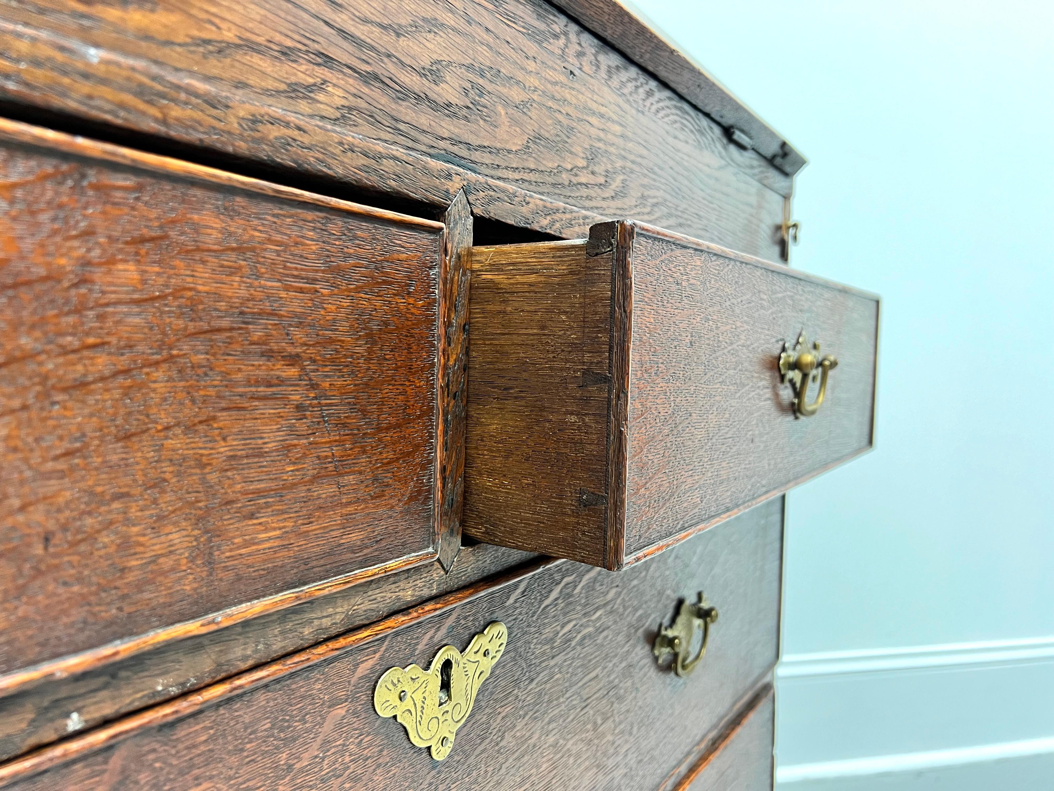 Antique 18th Century English Oak Chippendale Slant Drop Front Secretary Desk For Sale 7