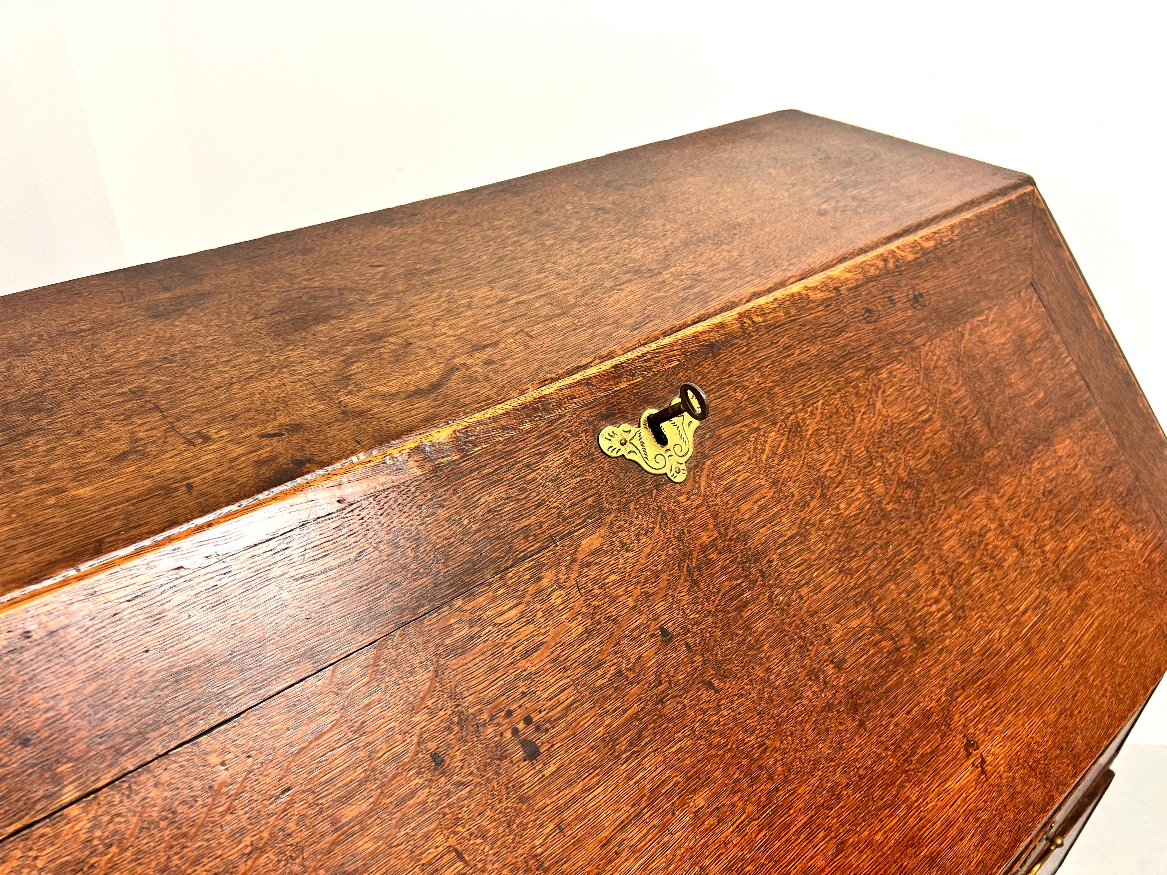 Antique 18th Century English Oak Chippendale Slant Drop Front Secretary Desk For Sale 1