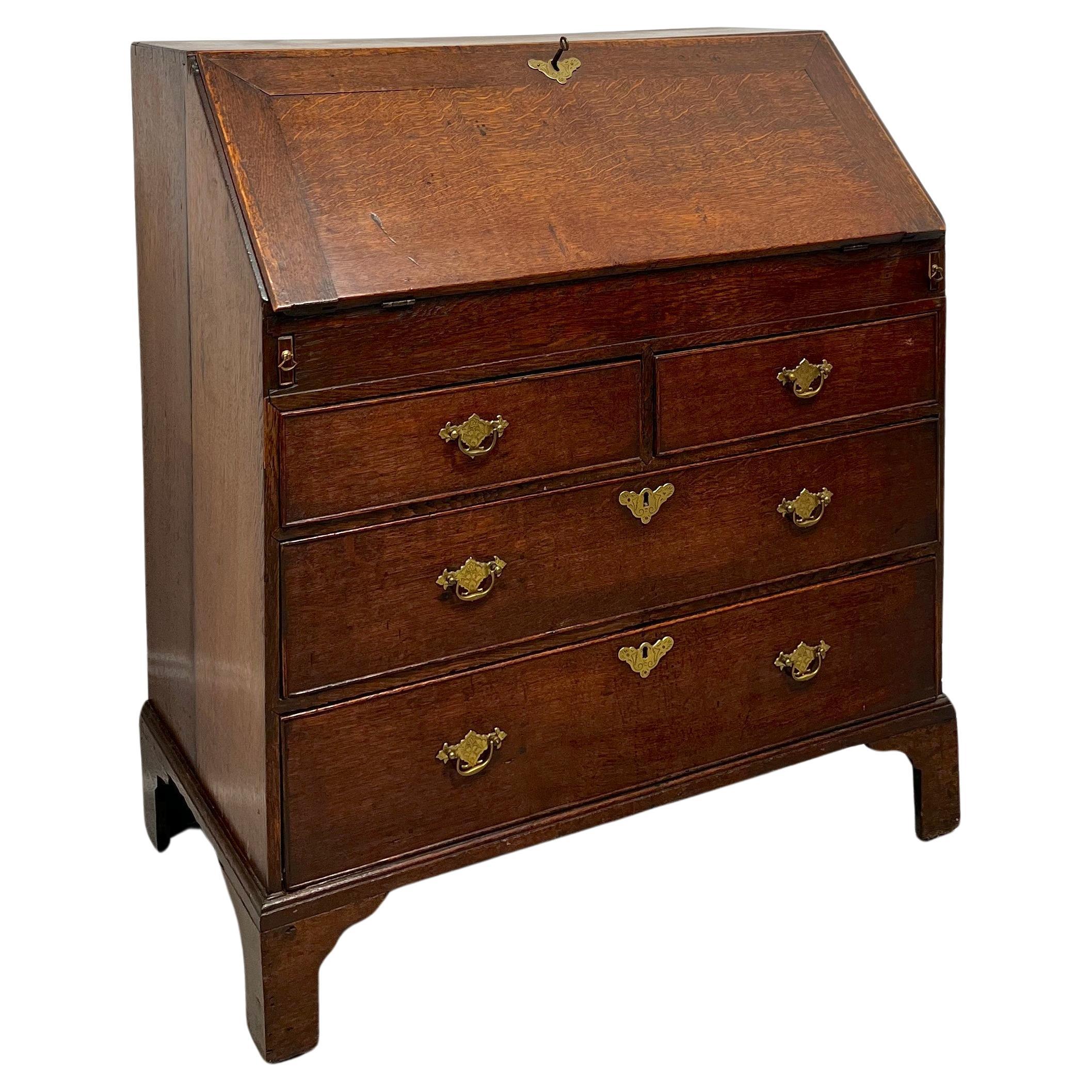 Antique 18th Century English Oak Chippendale Slant Drop Front Secretary Desk